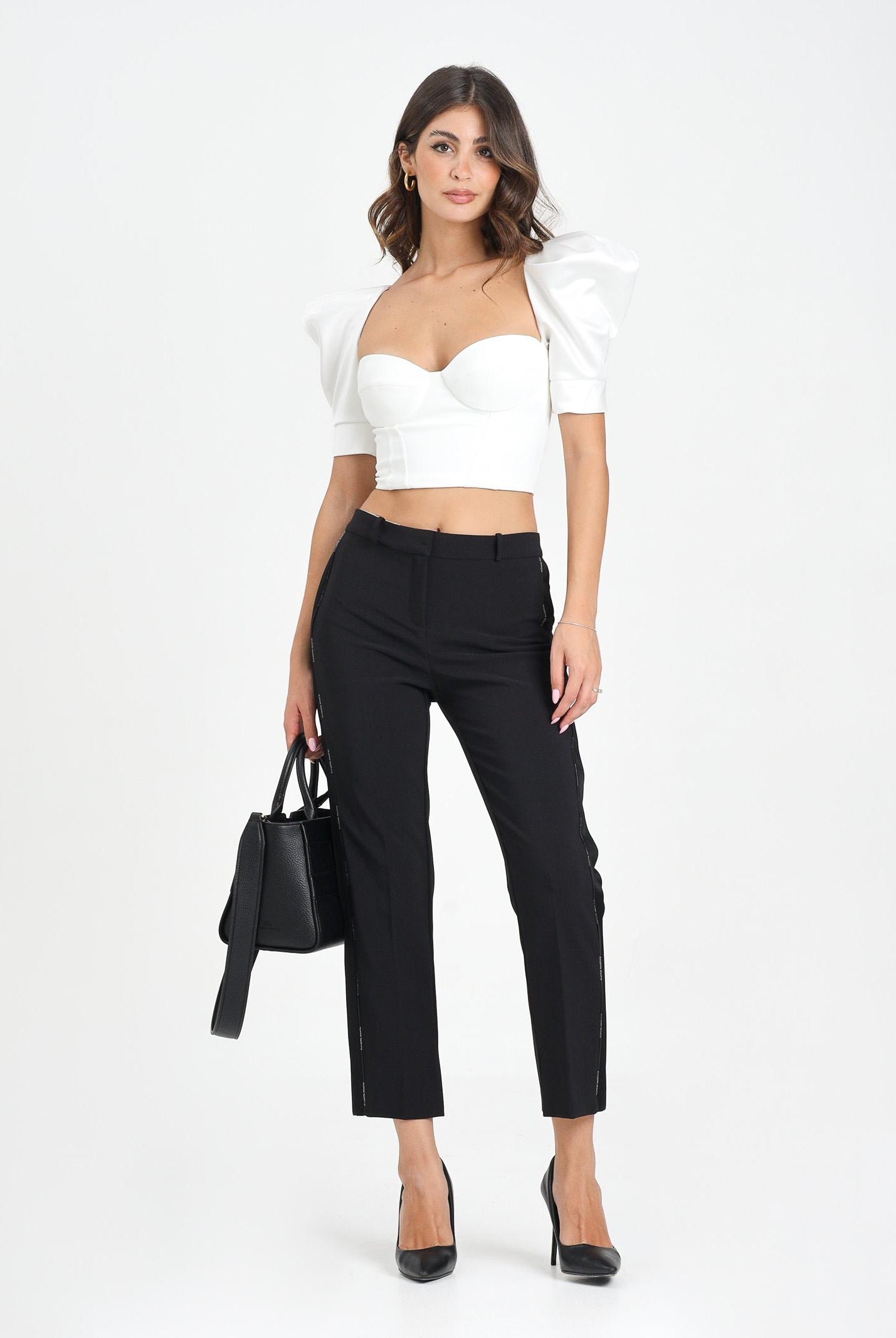 ELISABETTA FRANCHI Pantalone elegante nero da donna con dettagli smoking PA08856E2 110 ELISABETTA FRANCHI