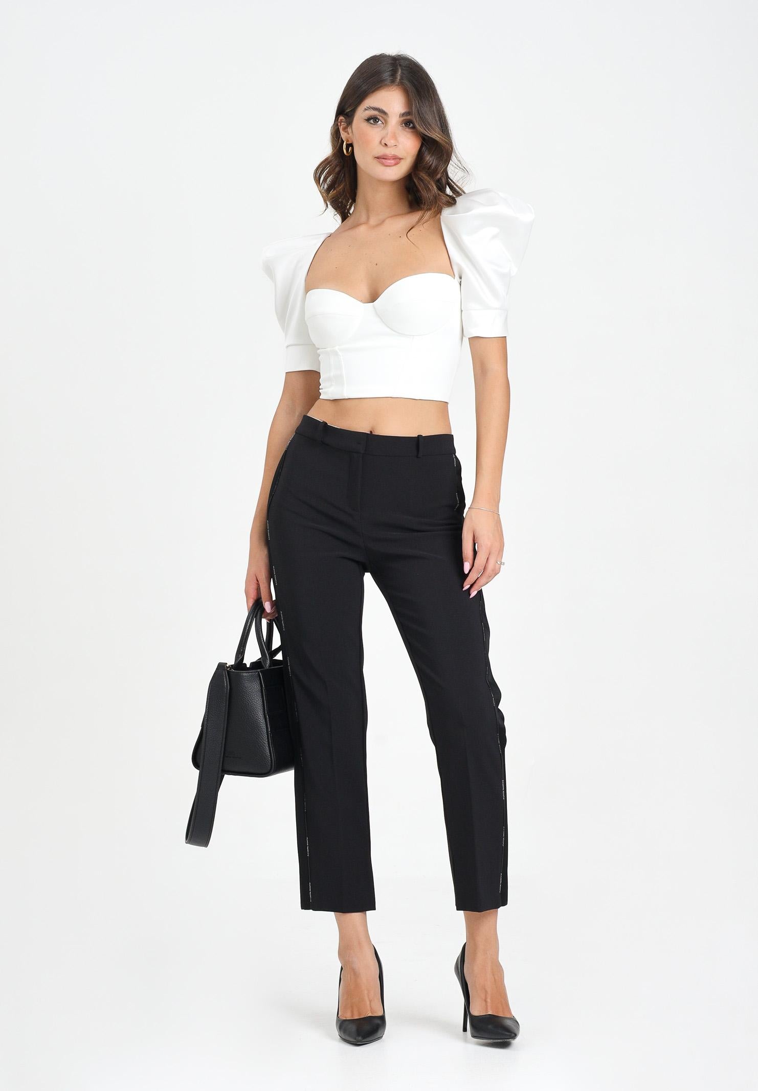 ELISABETTA FRANCHI Pantalone elegante nero da donna con dettagli smoking PA08856E2 110 ELISABETTA FRANCHI