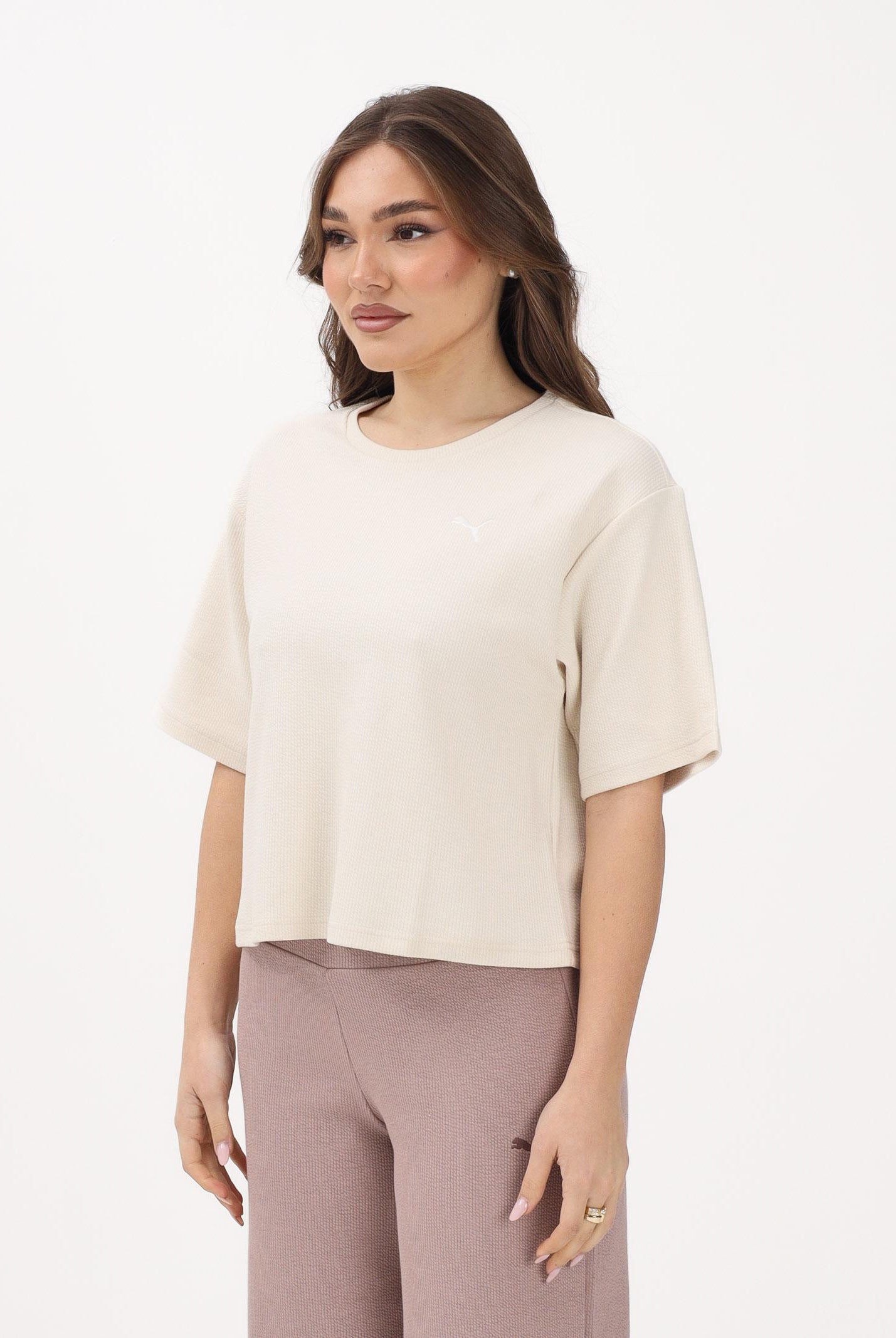 PUMA T-shirt a manica corta Essentials Elevated Relaxed panna da donna 691813 87 PUMA