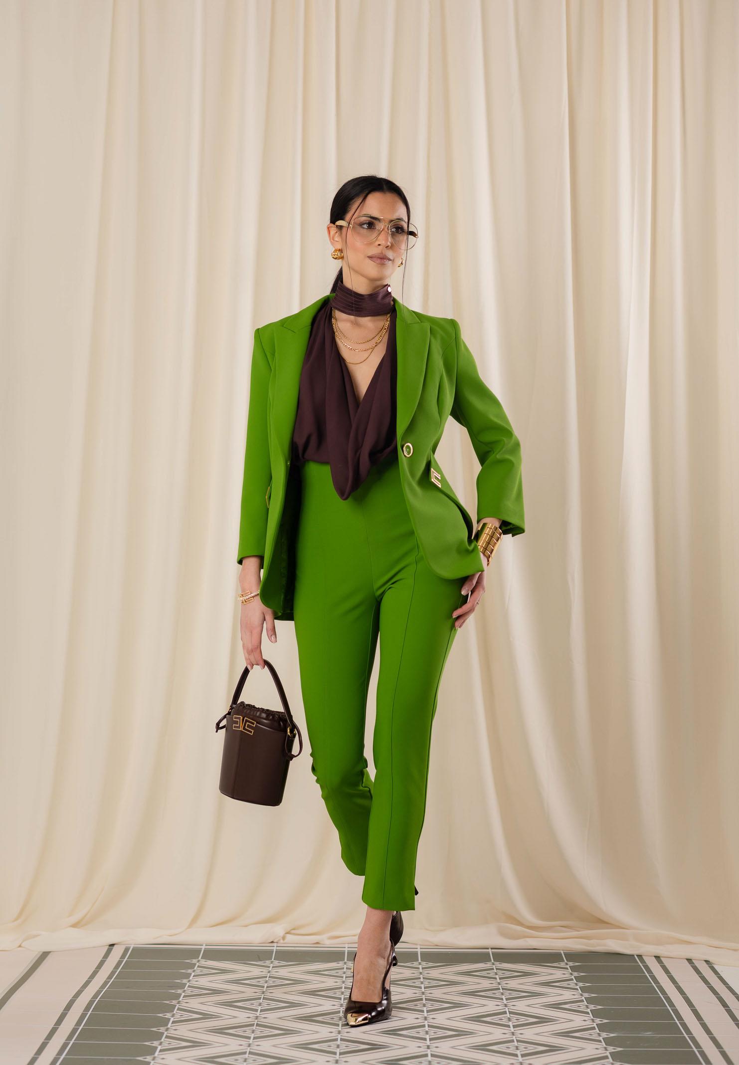 ELISABETTA FRANCHI Giacca monopetto verde da donna con dettagli logo GI21561E2 EV3 ELISABETTA FRANCHI