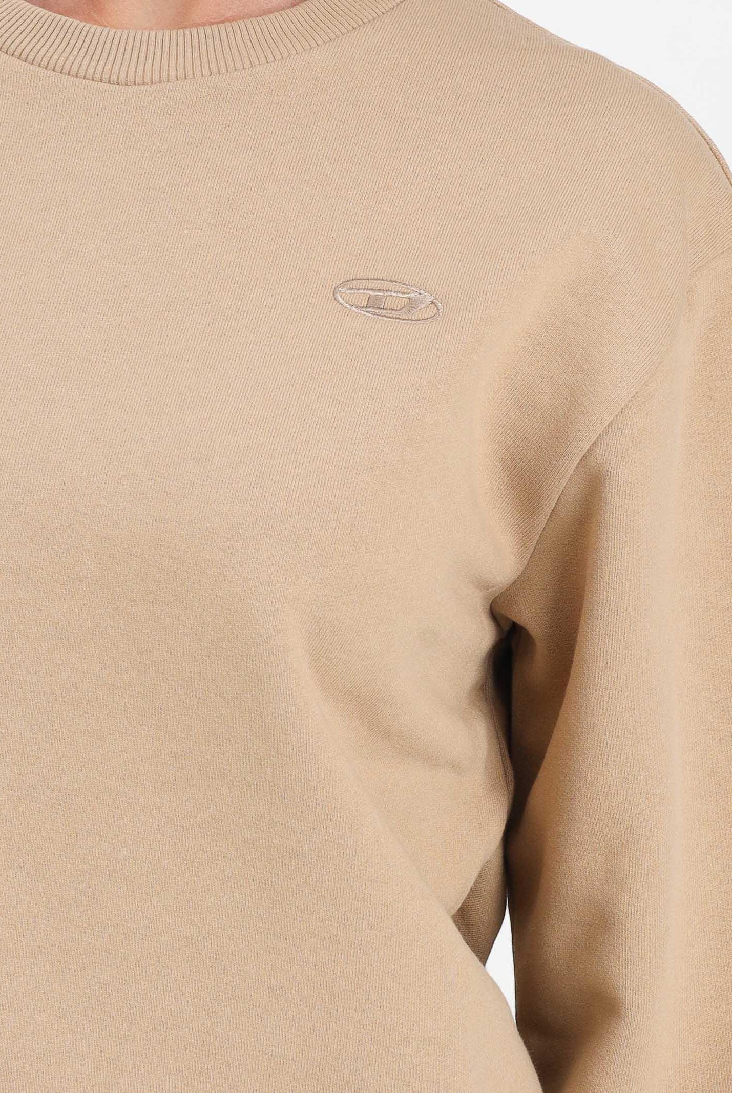 DIESEL Felpa girocollo beige per donna, ragazzi e bambini con maxi ricamo Oval D J022740GYCJ K726 DIESEL