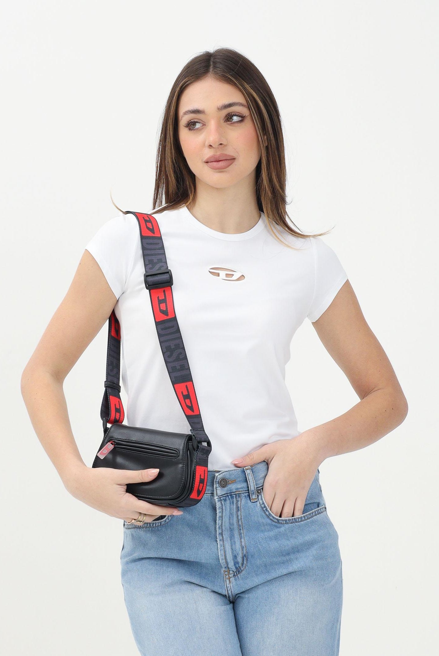 DIESEL T-shirt a manica corta bianca per donna, ragazze e bambine con logo Oval D J018300AFAA K100 DIESEL