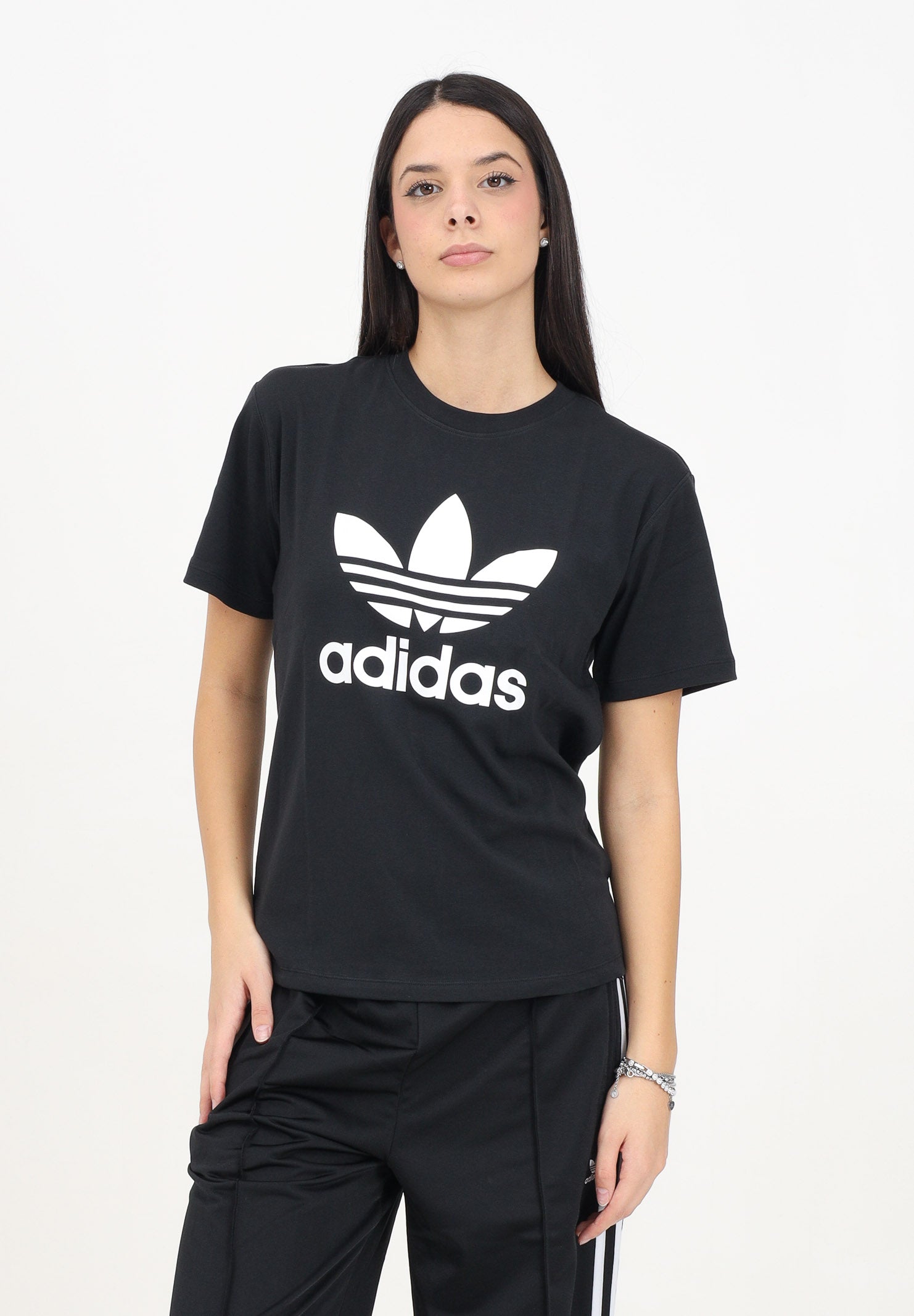 T-shirt a manica corta Trefoil nera da donna IR9533 . ADIDAS ORIGINALS 