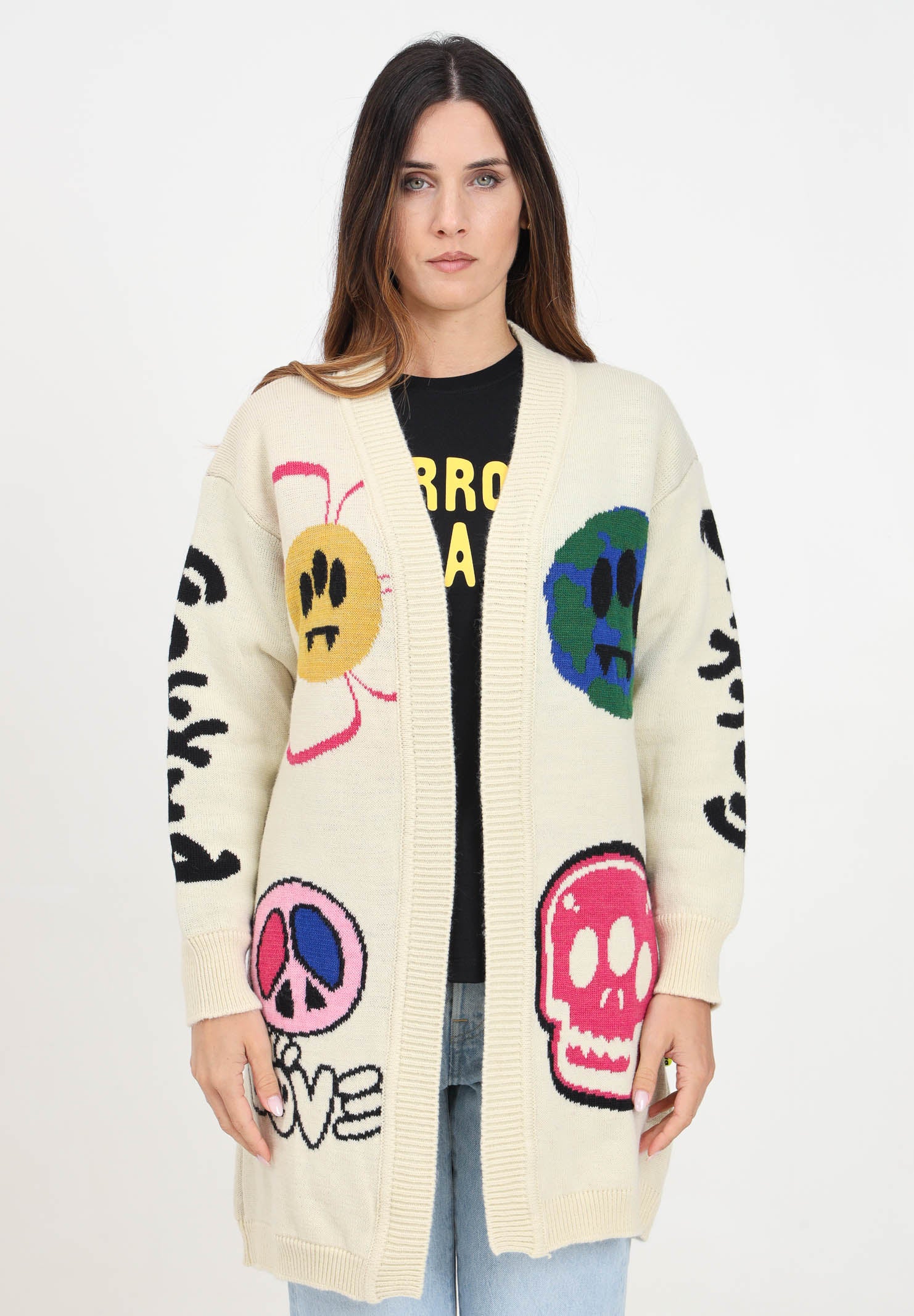 Cardigan crema per donna e bambina con applicazioni grafiche F4BKJGCA077 13 BARROW 