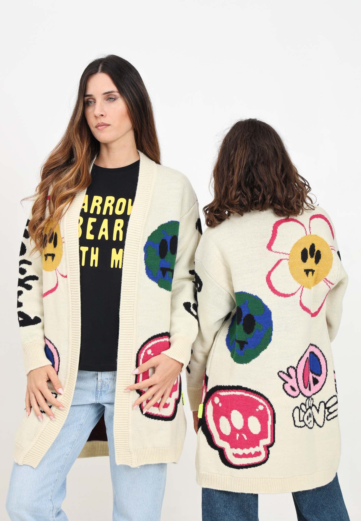 Cardigan crema per donna e bambina con applicazioni grafiche F4BKJGCA077 13 BARROW 