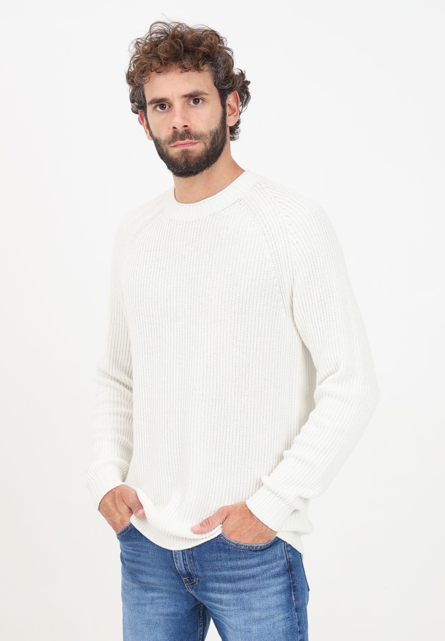 Maglioncino girocollo bianco da uomo con monogram CK J30J325672YBI YBI CALVIN KLEIN JEANS 