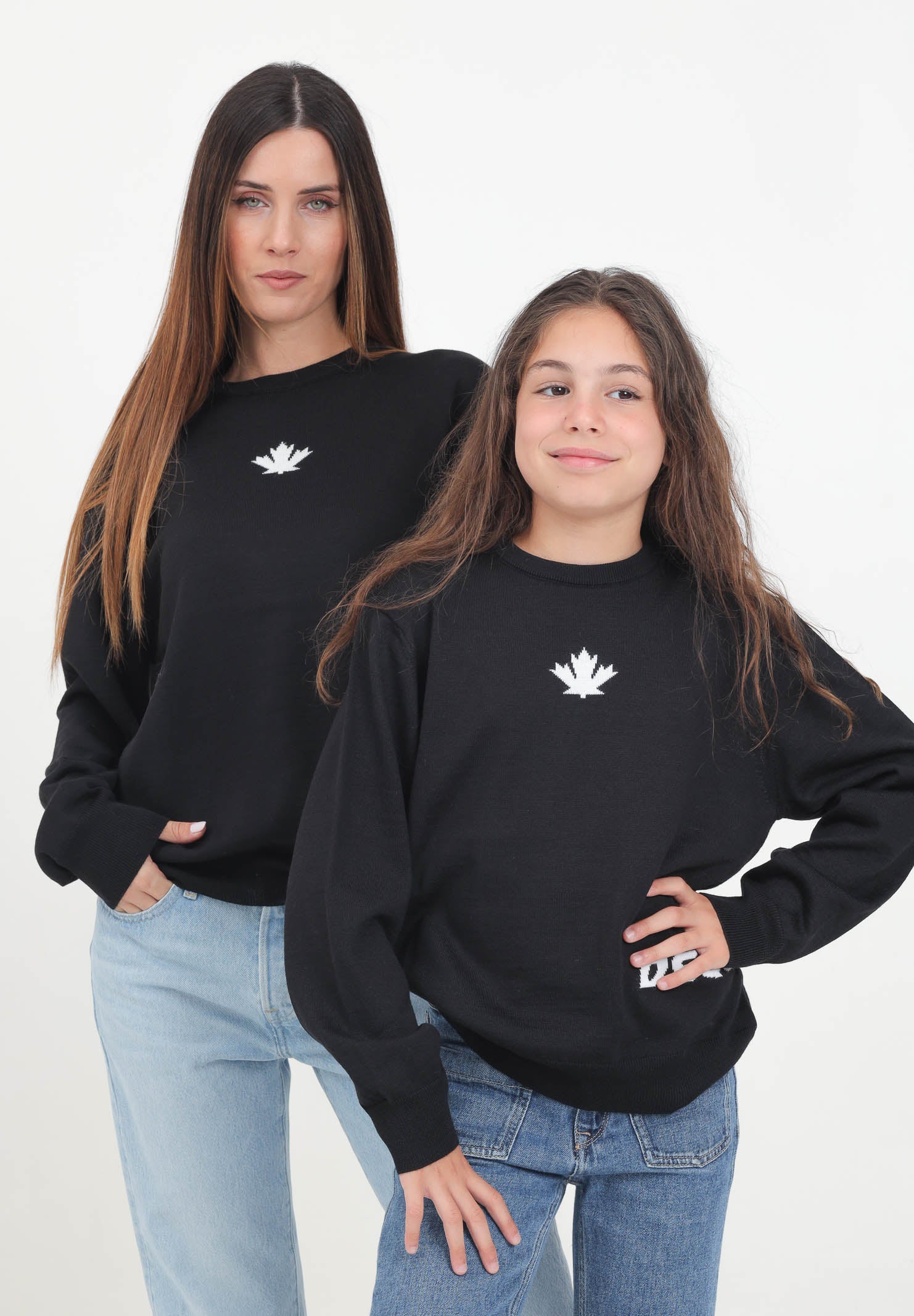 Maglioncino girocollo nero per donna e bambina con logo jacquard DQ2453D003F DQ900 DSQUARED2 