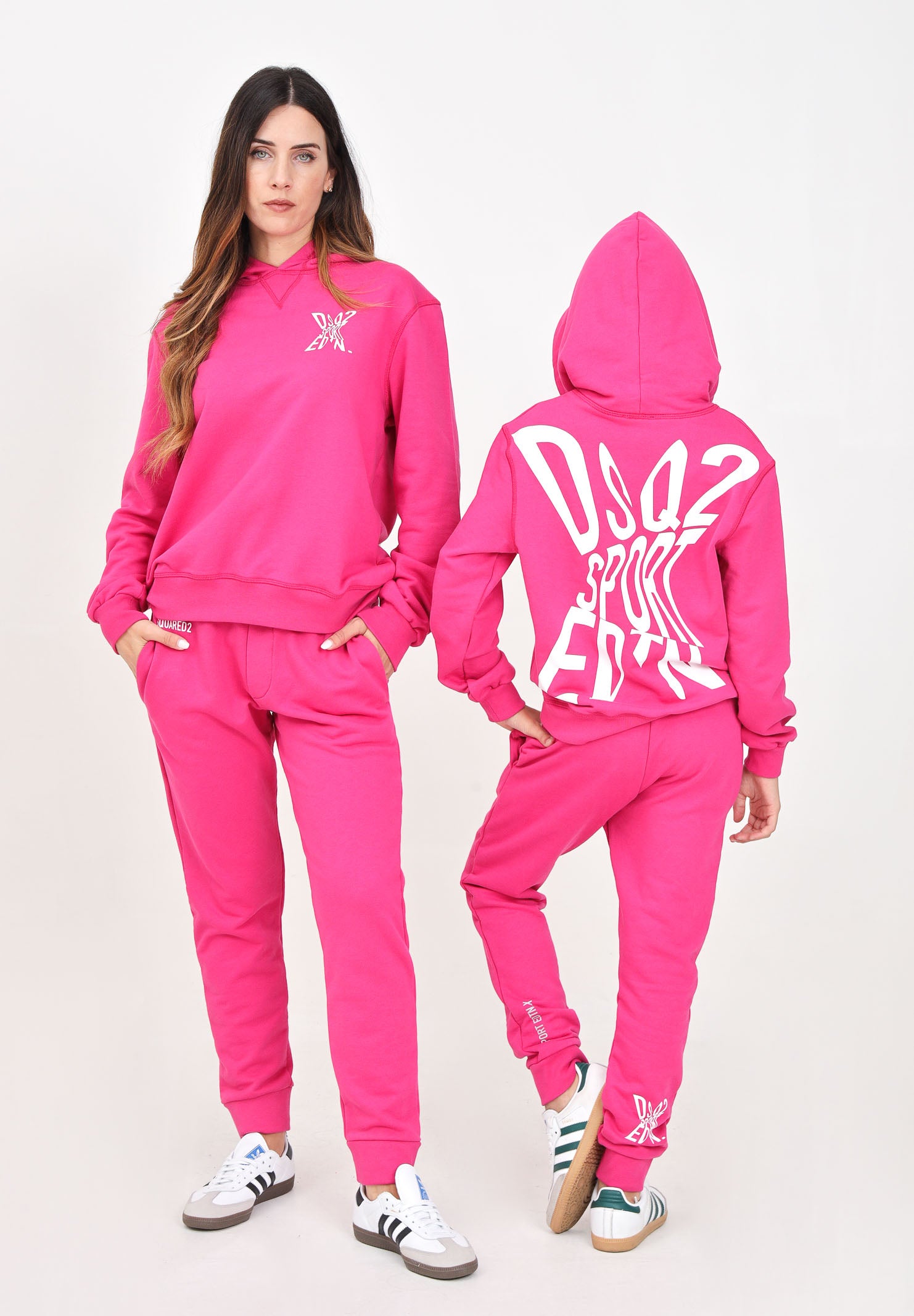 Pantalone sportivo fucsia per donna e bambina con stampa logo DQ2527D003G DQ313 DSQUARED2 
