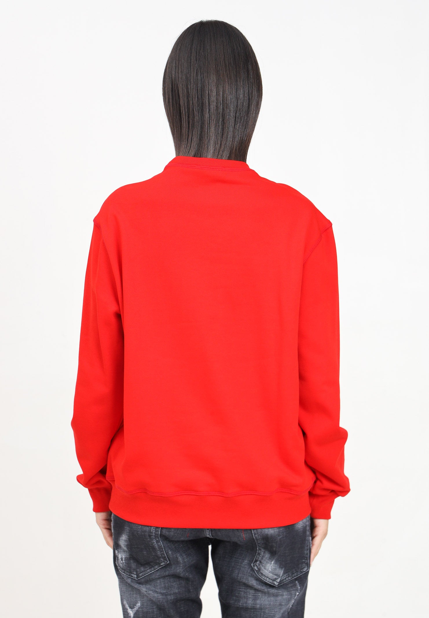 Felpa girocollo rossa per donna e bambina con stampa logo DQ2469D0094 DQ453 DSQUARED2 