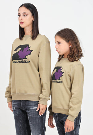 Felpa girocollo color fango per donna e bambina con stampa logo DQ2469D0094 DQ719 DSQUARED2 