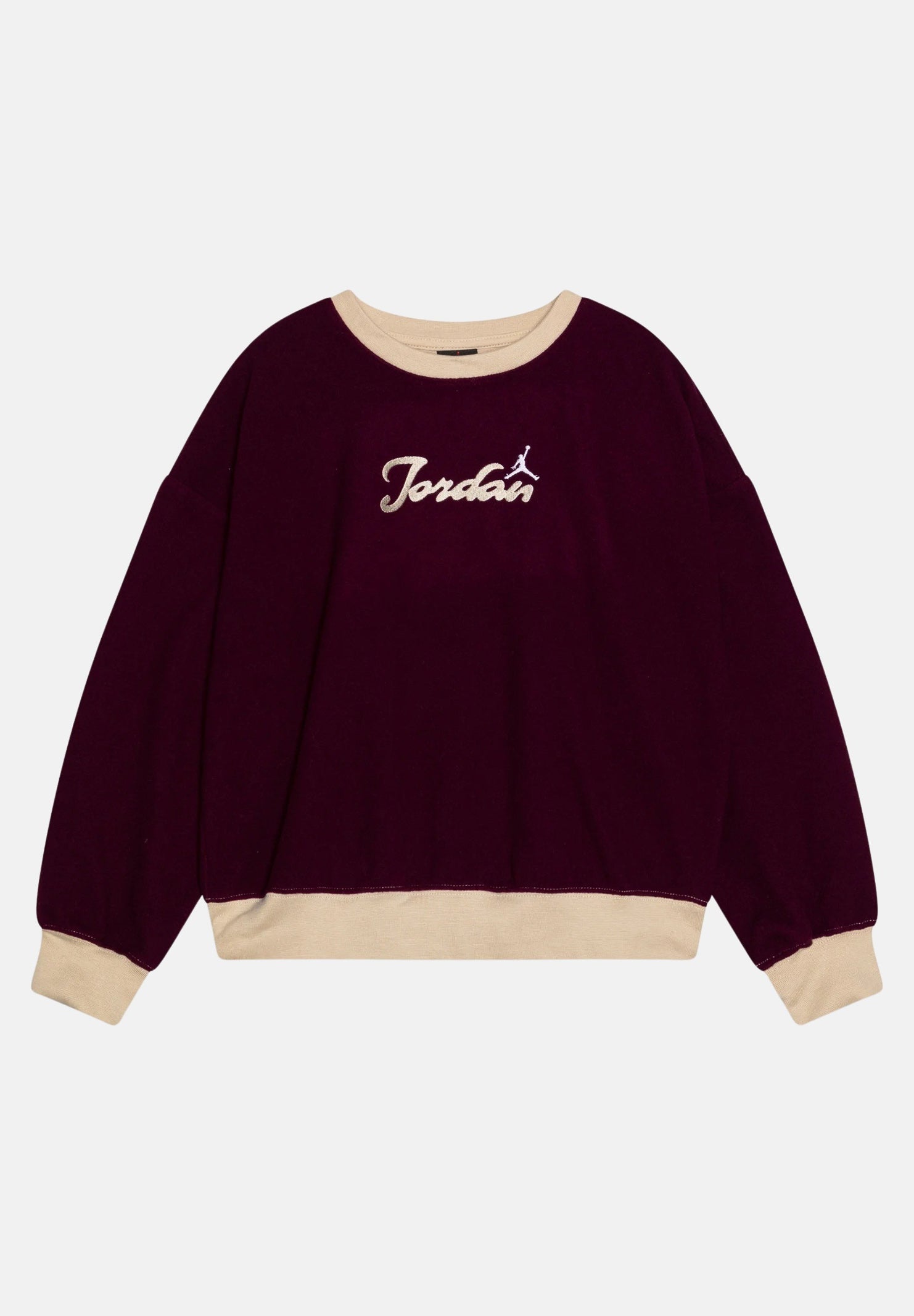 Felpa girocollo ENCHANTMENT COZY CREW bordeaux e beige da bambina 45D519 P3D JORDAN 