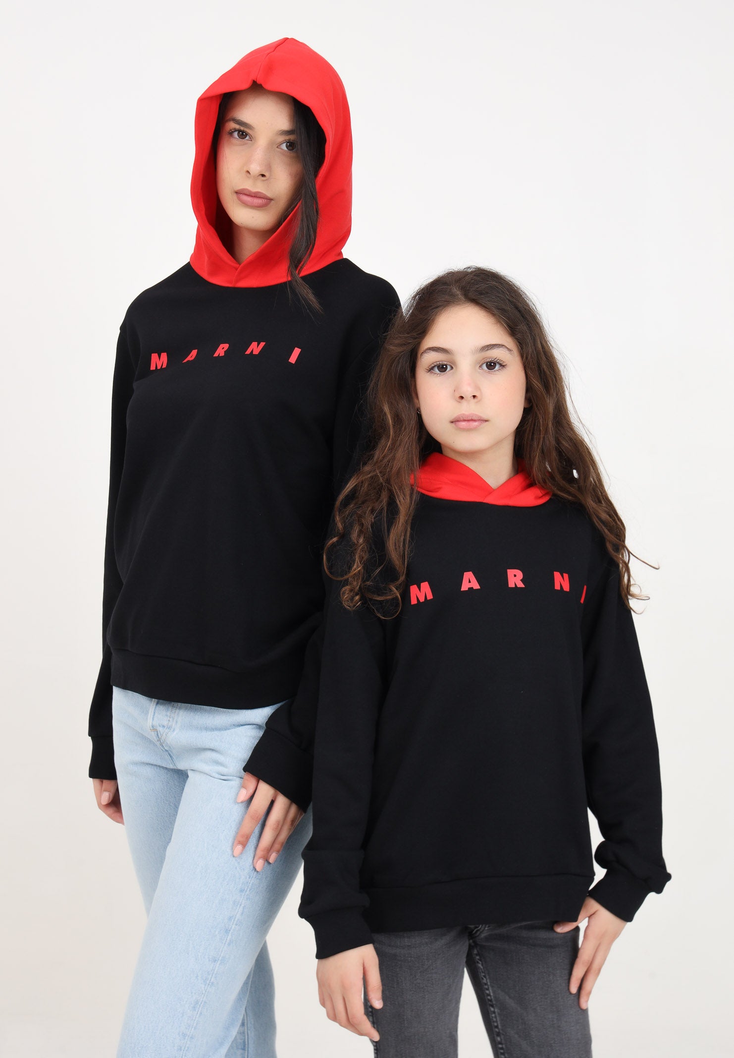 Felpa nera per donna e bambina con cappuccio e logo M01222M00NF 0M900 MARNI 