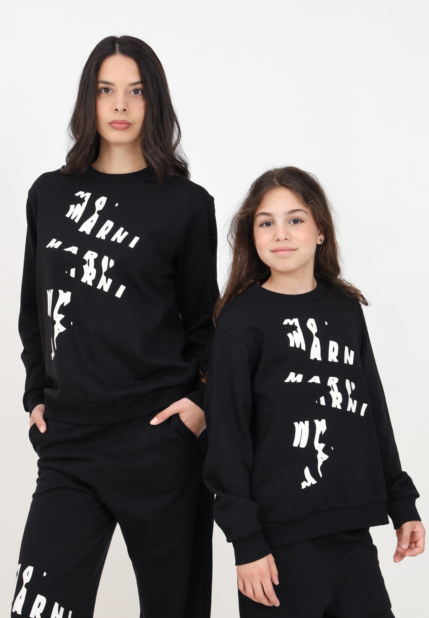 Felpa girocollo nera per donna e bambina con stampa M01224M00RE 0M900 MARNI 
