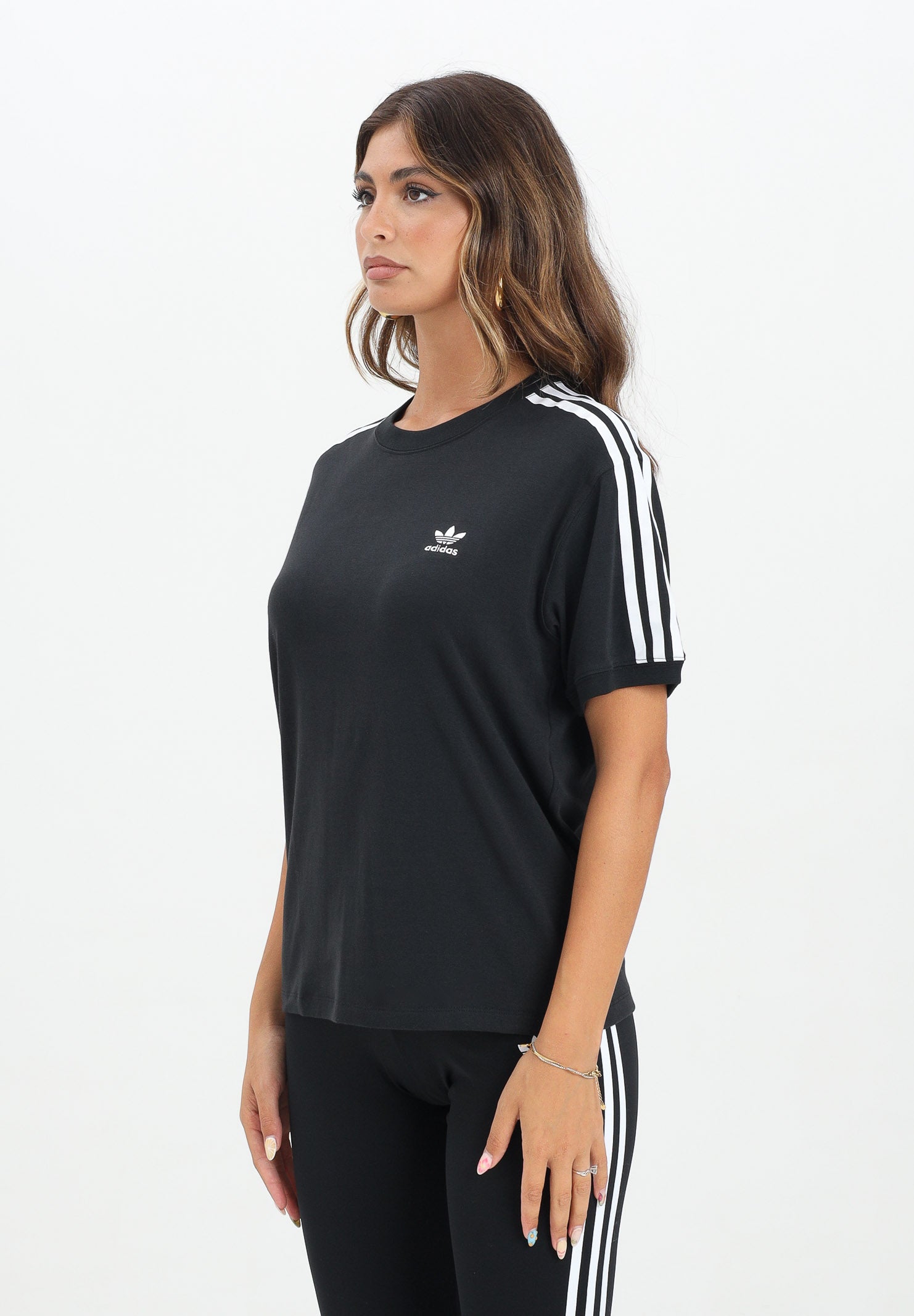ADIDAS ORIGINALS T-shirt a manica corta 3-Stripes nera da donna IU2420 . ADIDAS ORIGINALS 