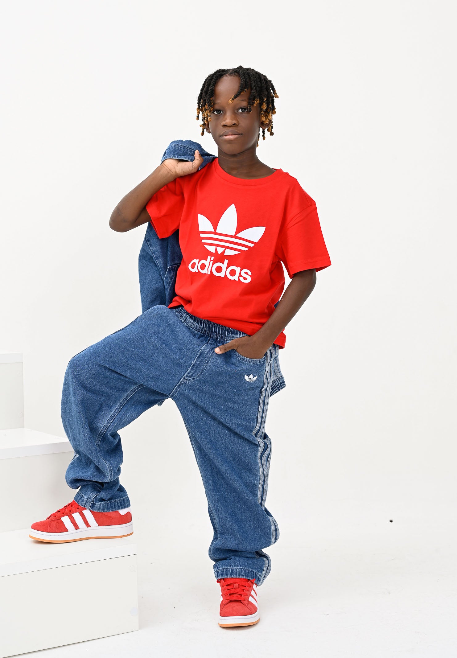 ADIDAS ORIGINALS T-shirt a manica corta TREFOIL rossa per bambino e bambina IY7423 . ADIDAS ORIGINALS 