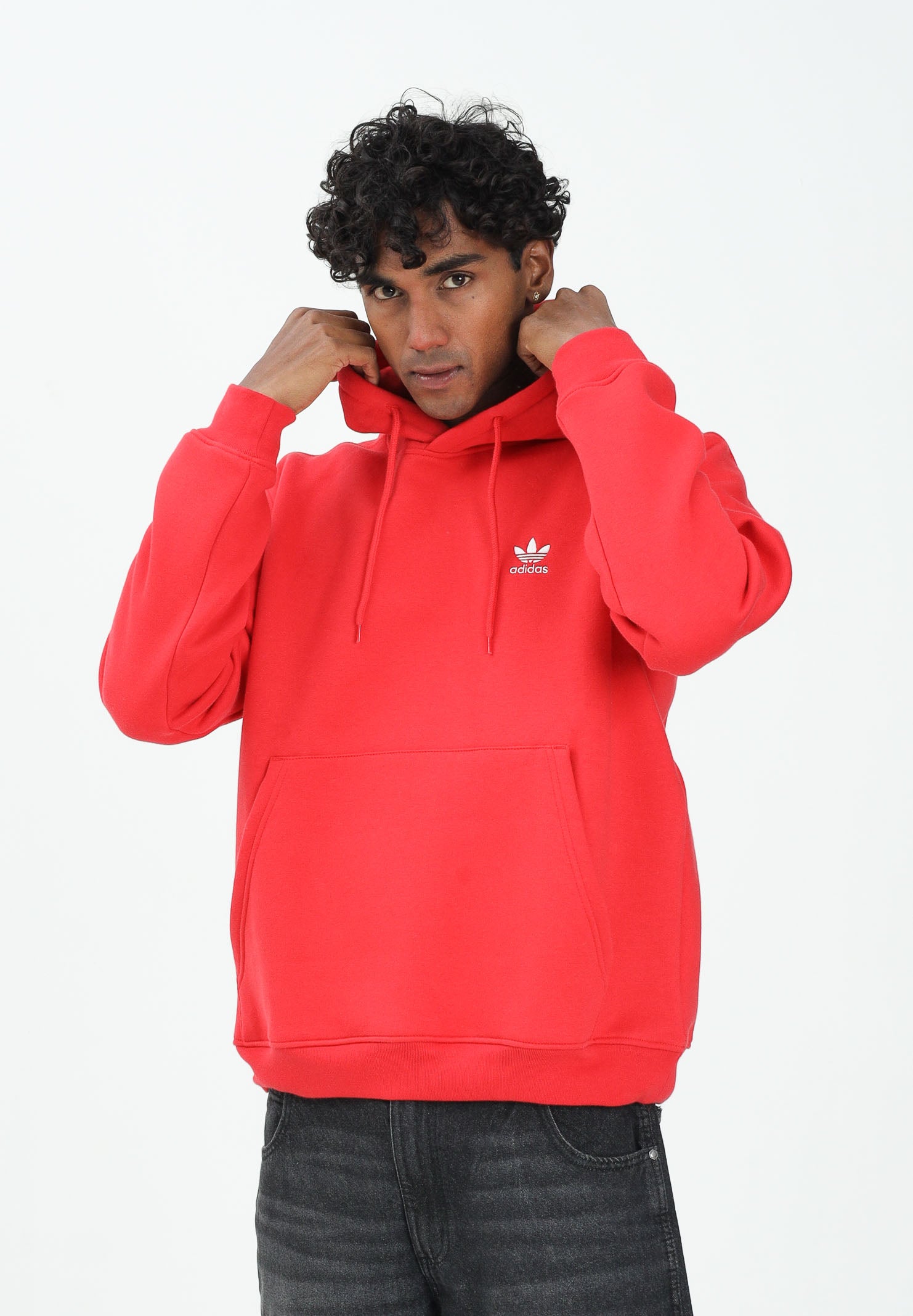 ADIDAS ORIGINALS Felpa con cappuccio Trefoil Essentials rossa da uomo JH1235 . ADIDAS ORIGINALS 