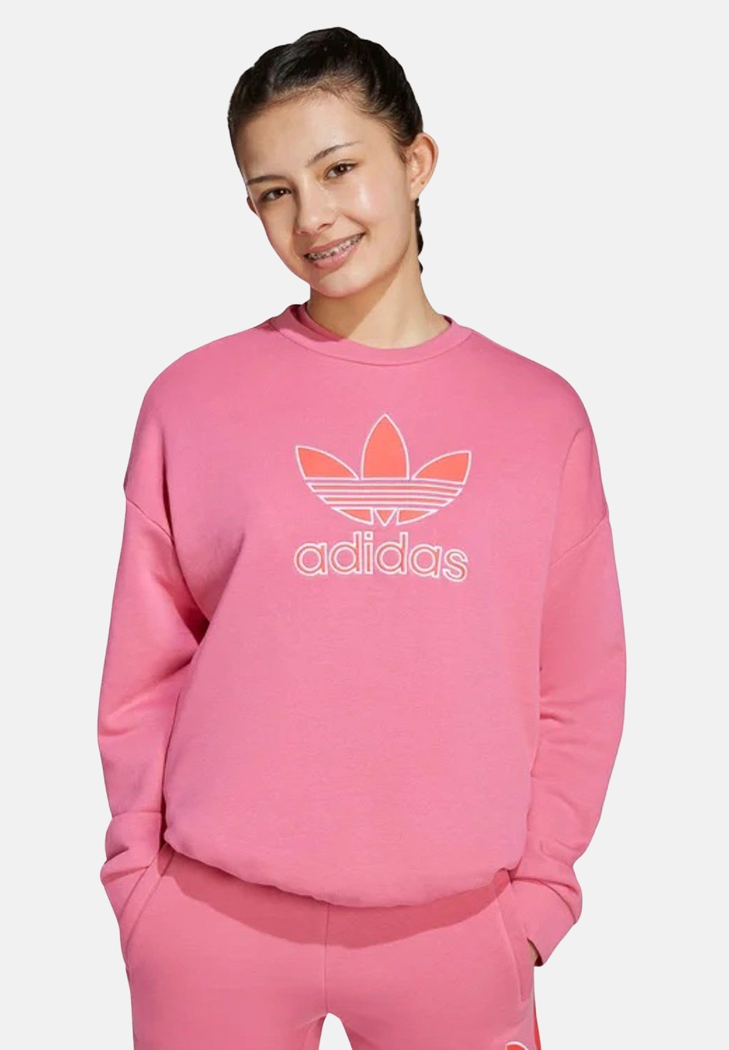 ADIDAS ORIGINALS Felpa con cappuccio Trefoil rosa da bambina JV8571 . ADIDAS ORIGINALS 
