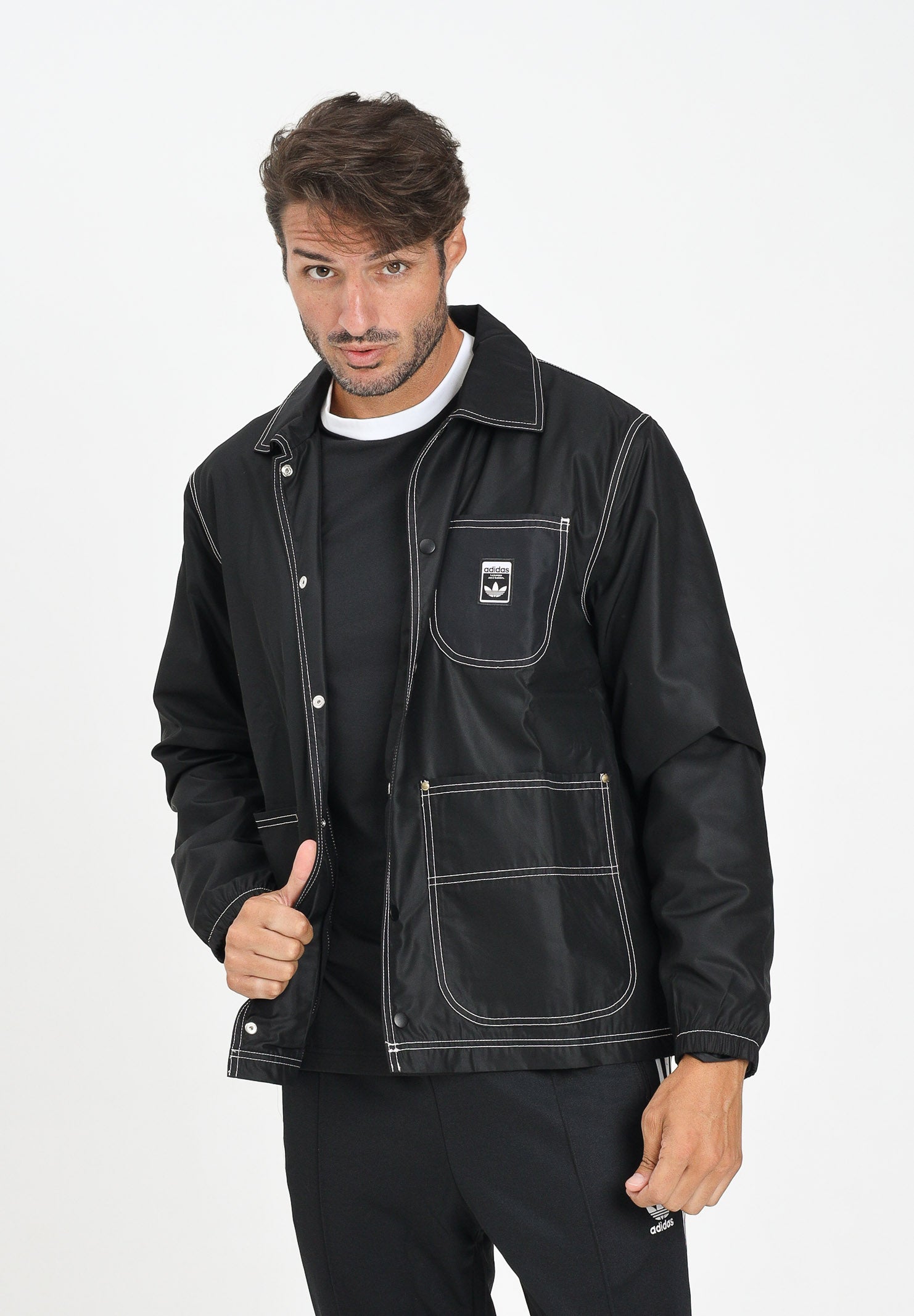 ADIDAS ORIGINALS Giacca a vento Wabash Regular Coach nera da uomo JW0174 . ADIDAS ORIGINALS 