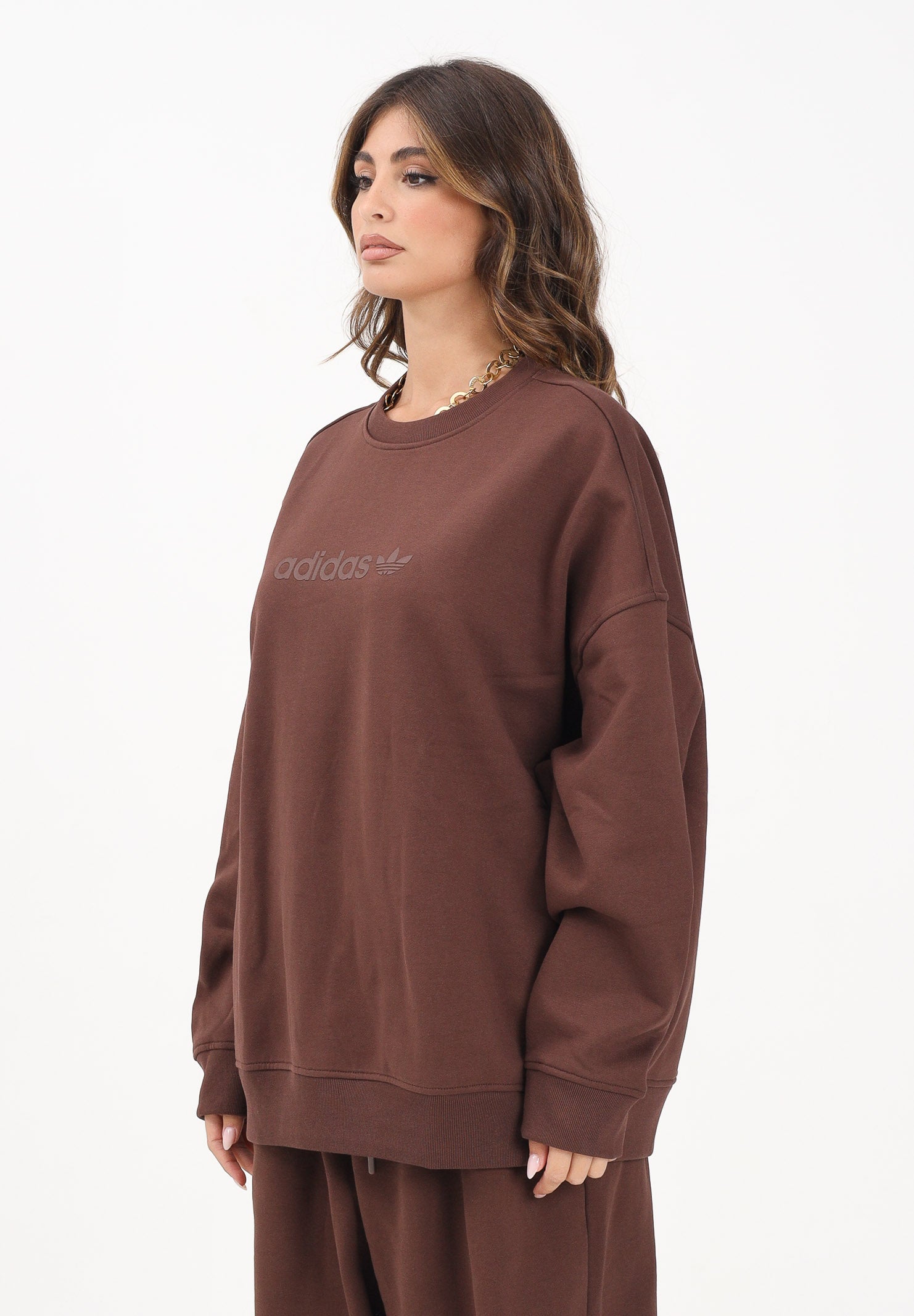 ADIDAS ORIGINALS Felpa girocollo Essentials Linear Oversized Crew marrone da donna JW1018 . ADIDAS ORIGINALS 