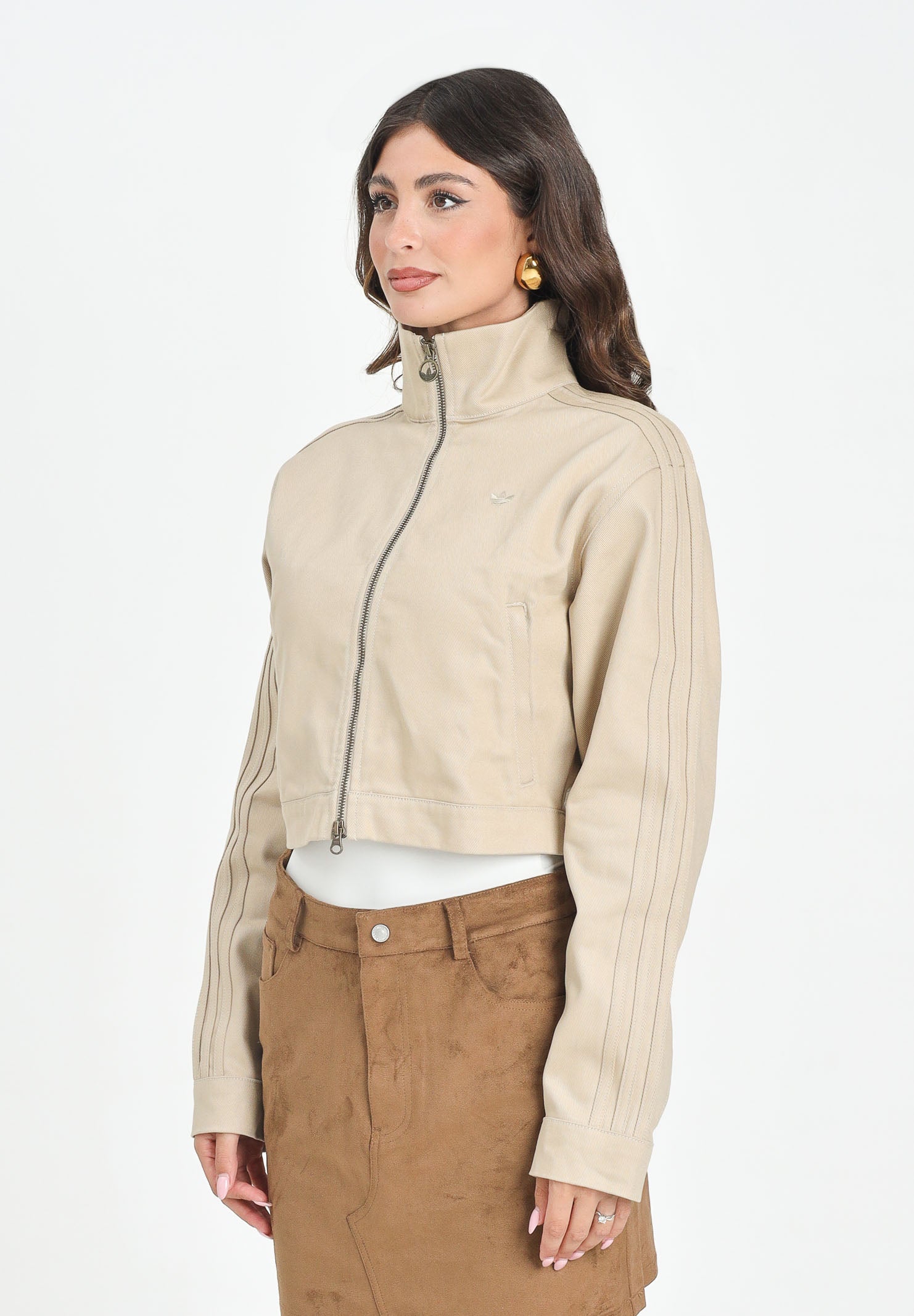 ADIDAS ORIGINALS Giubbotto Firebird Twill Crop in denim beige da donna JX7600 . ADIDAS ORIGINALS 