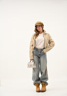 ADIDAS ORIGINALS Giubbotto Firebird Twill Crop in denim beige da donna JX7600 . ADIDAS ORIGINALS 