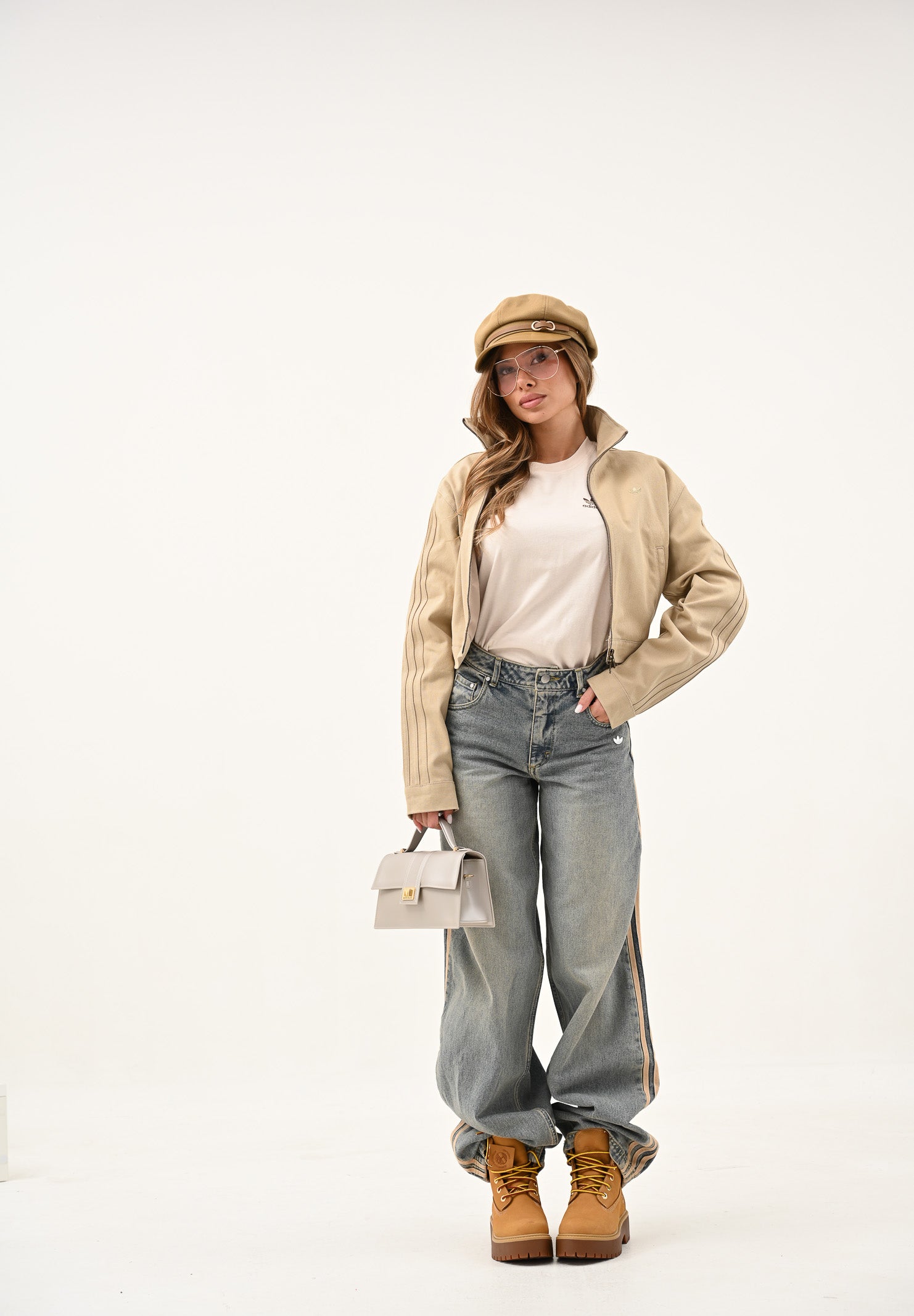 ADIDAS ORIGINALS Giubbotto Firebird Twill Crop in denim beige da donna JX7600 . ADIDAS ORIGINALS 