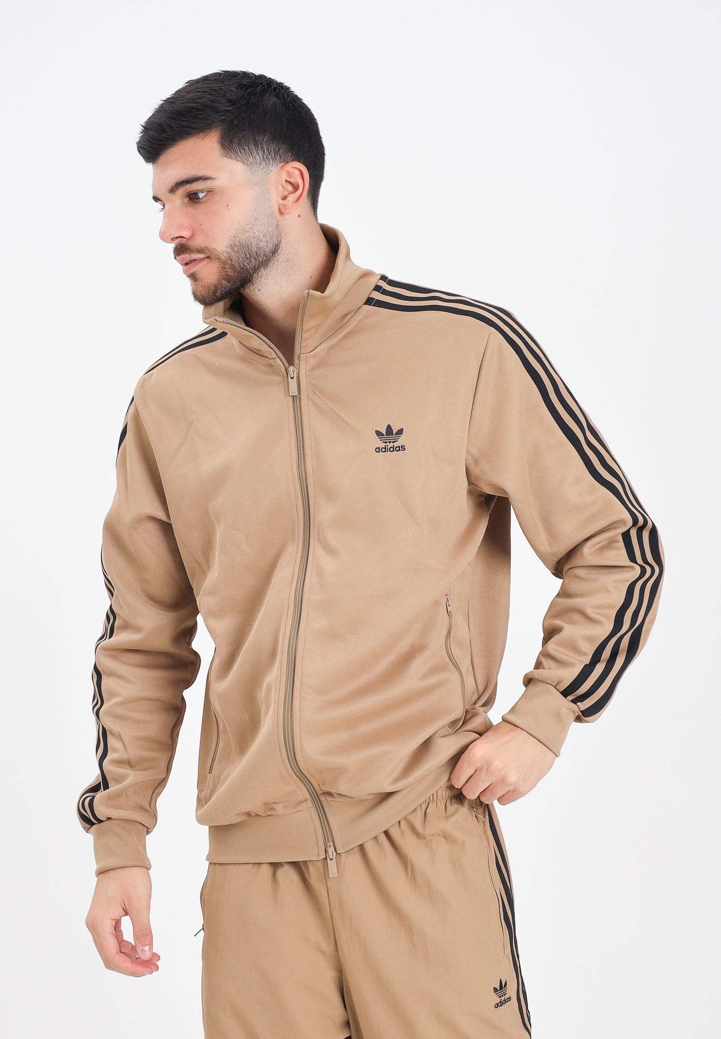 ADIDAS ORIGINALS Felpa con zip Adicolor Classic beige da uomo JY1278 . ADIDAS ORIGINALS 