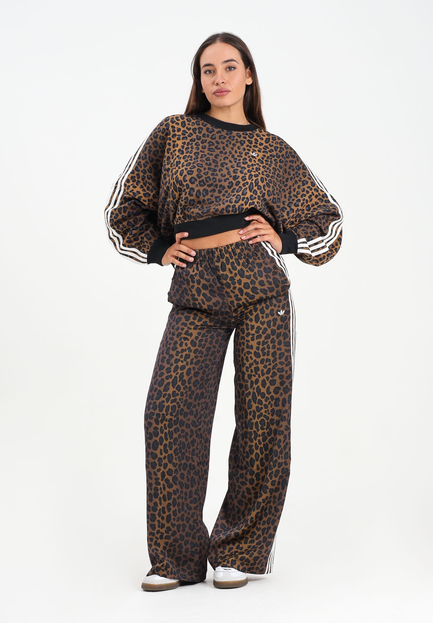 ADIDAS ORIGINALS Pantalone sportivo Wide Leg Satin Leopard marrone da donna KA2666 . ADIDAS ORIGINALS 