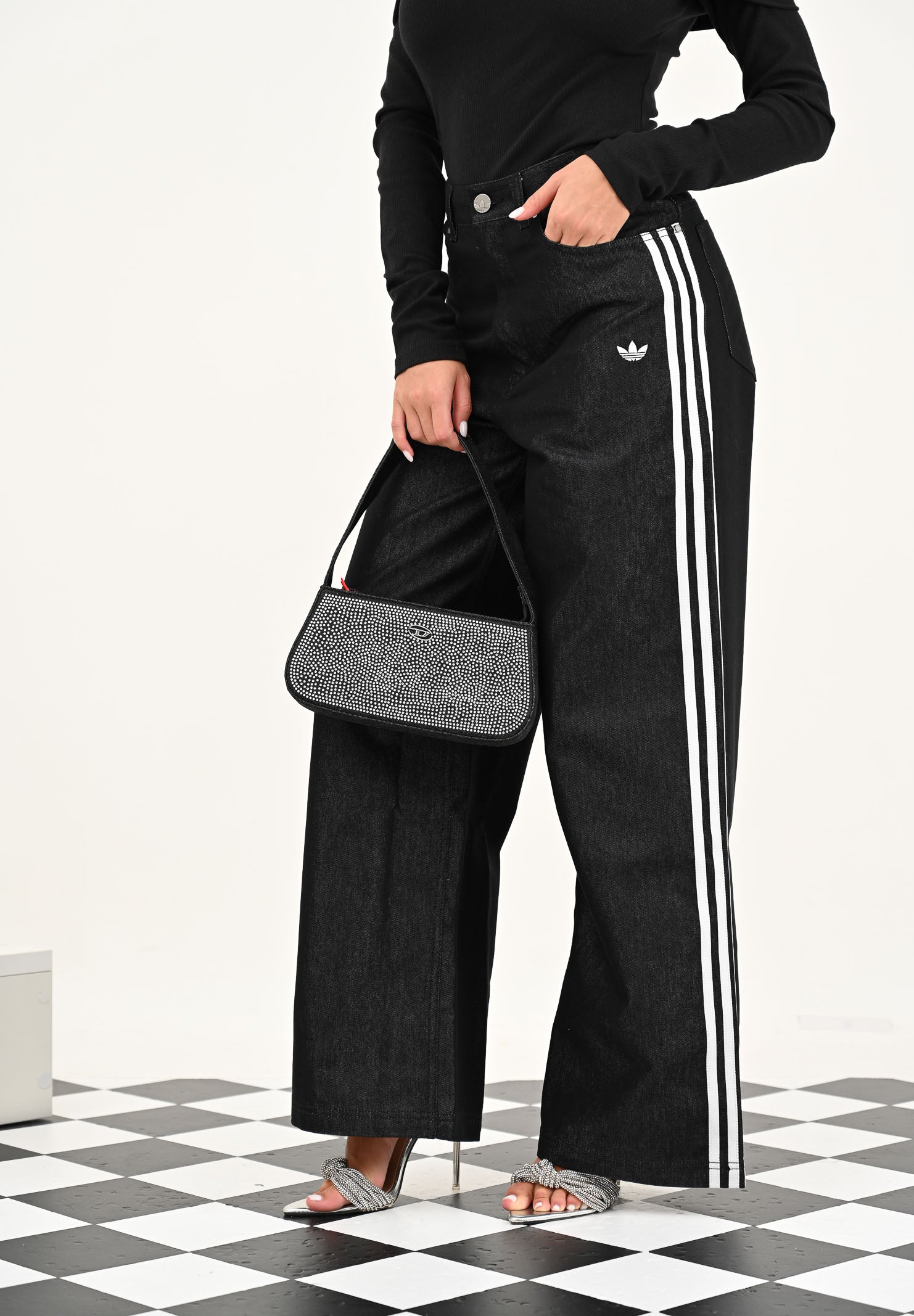 ADIDAS ORIGINALS Jeans Adilenium Season 4 Teamgeist Baggy Shine nero da donna KE9799 . ADIDAS ORIGINALS 