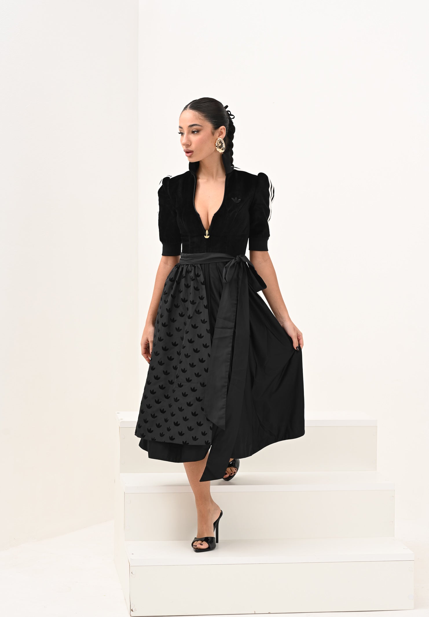 ADIDAS ORIGINALS Abito midi DIRNDL nero da donna KF2302 . ADIDAS ORIGINALS 