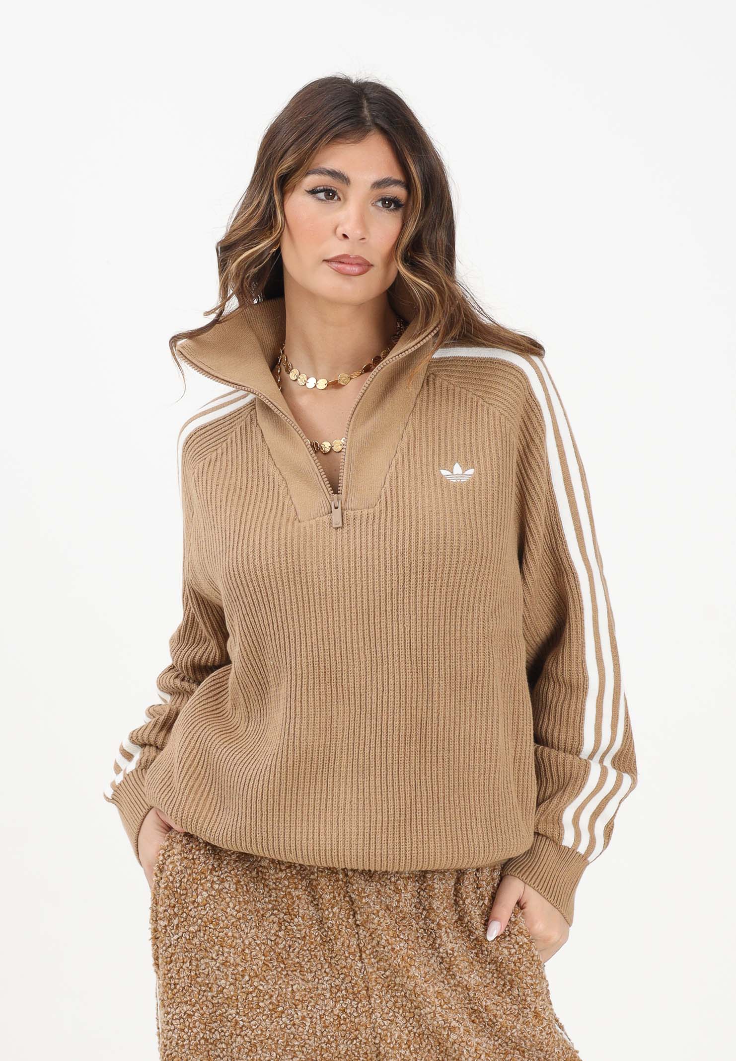 ADIDAS ORIGINALS Maglione a collo alto Originals Quarter Zip beige da donna KS7787 . ADIDAS ORIGINALS 