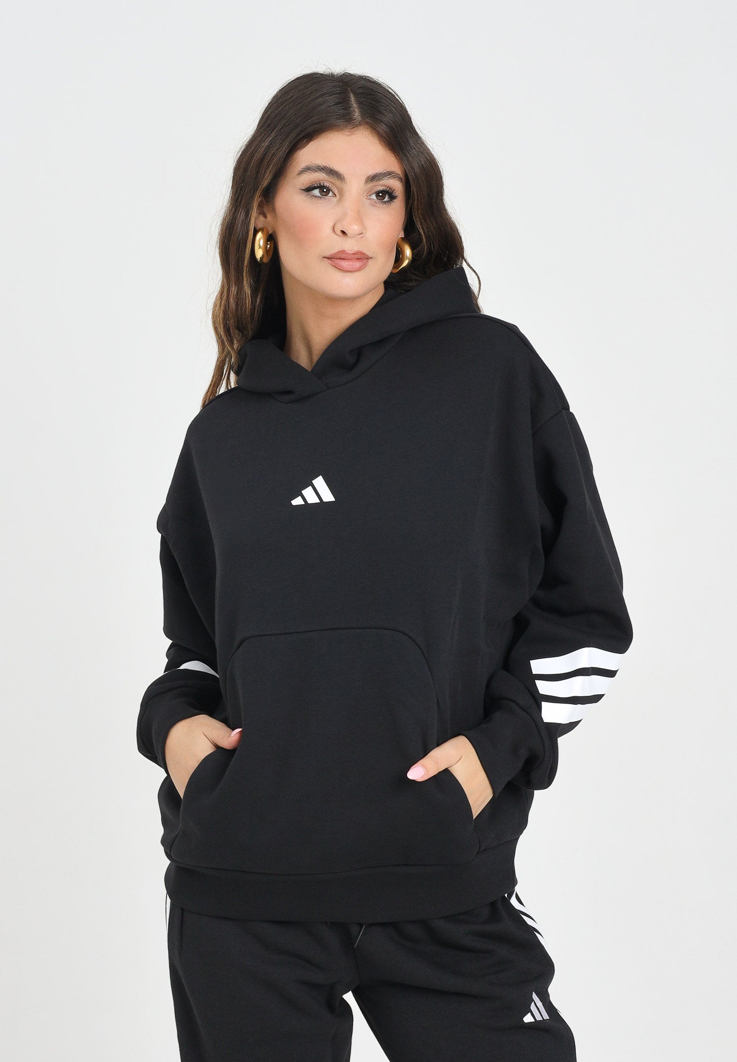 ADIDAS PERFORMANCE Felpa con cappuccio Future Icons 3-Stripes nera da donna JC5426 . ADIDAS PERFORMANCE 