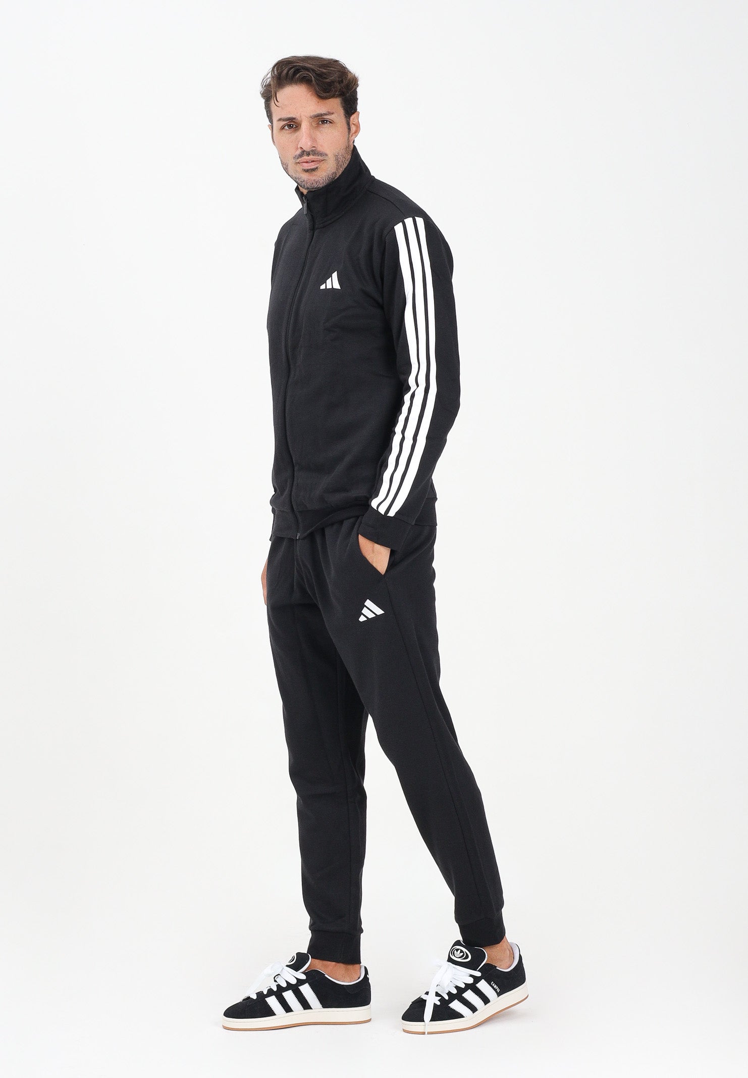 ADIDAS PERFORMANCE Tuta Sportswear Basic 3-Stripes Fleece nera da uomo JI8878 . ADIDAS PERFORMANCE 