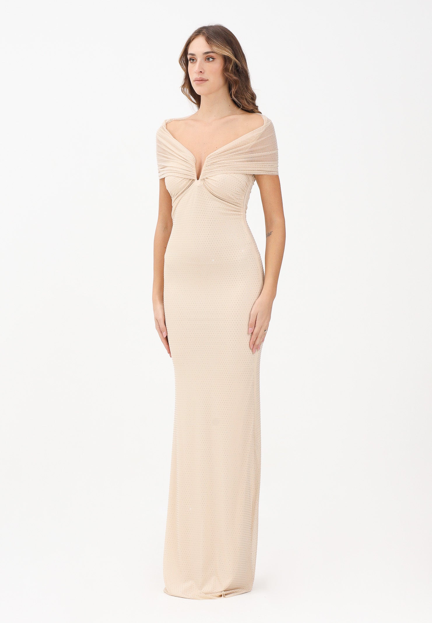 ALMA SANCHEZ Abito lungo Acati burro da donna con strass AS2526009RT 059 ALMA SANCHEZ 