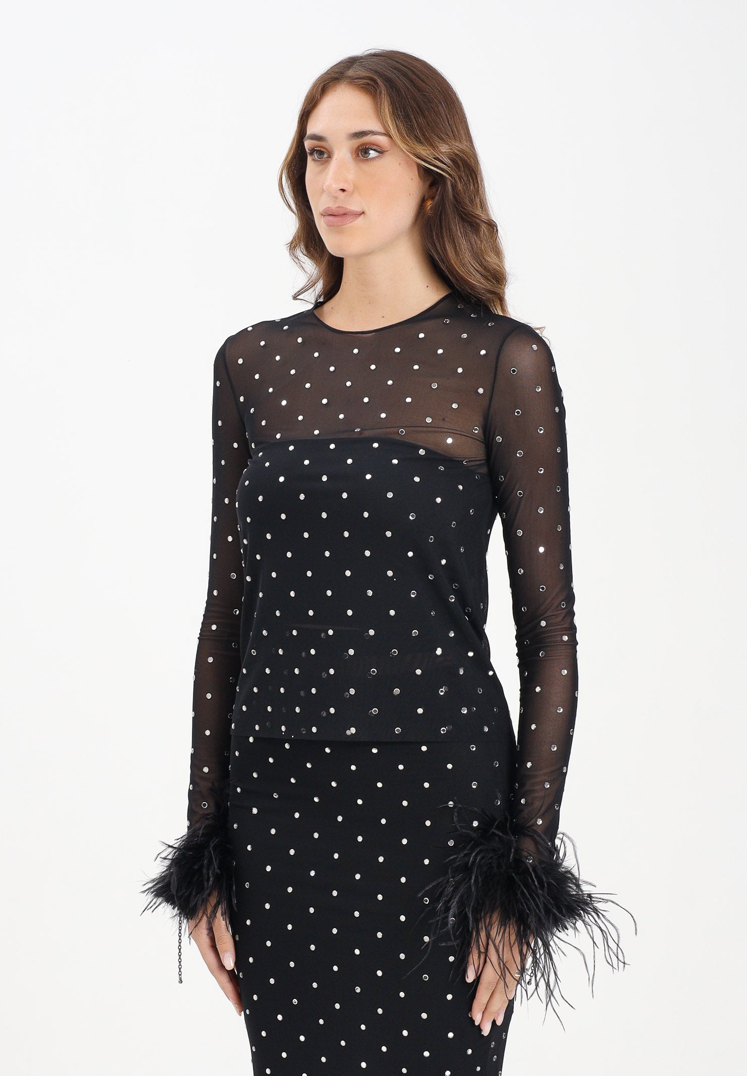 ALMA SANCHEZ Top Taime nero da donna con applicazioni di micro strass AS2526016RT 999 ALMA SANCHEZ 