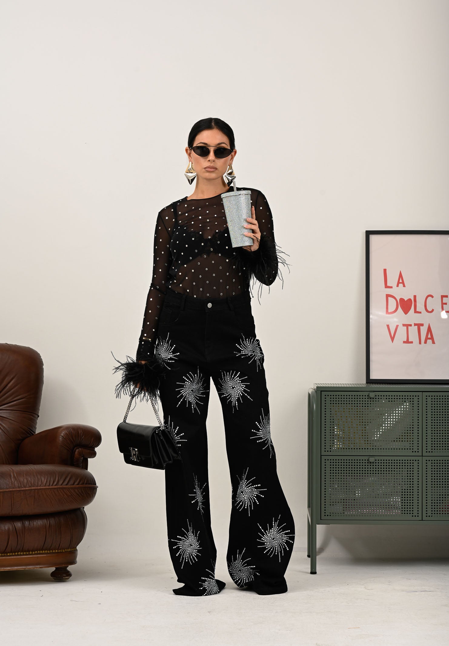 ALMA SANCHEZ Top Taime nero da donna con applicazioni di micro strass AS2526016RT 999 ALMA SANCHEZ 