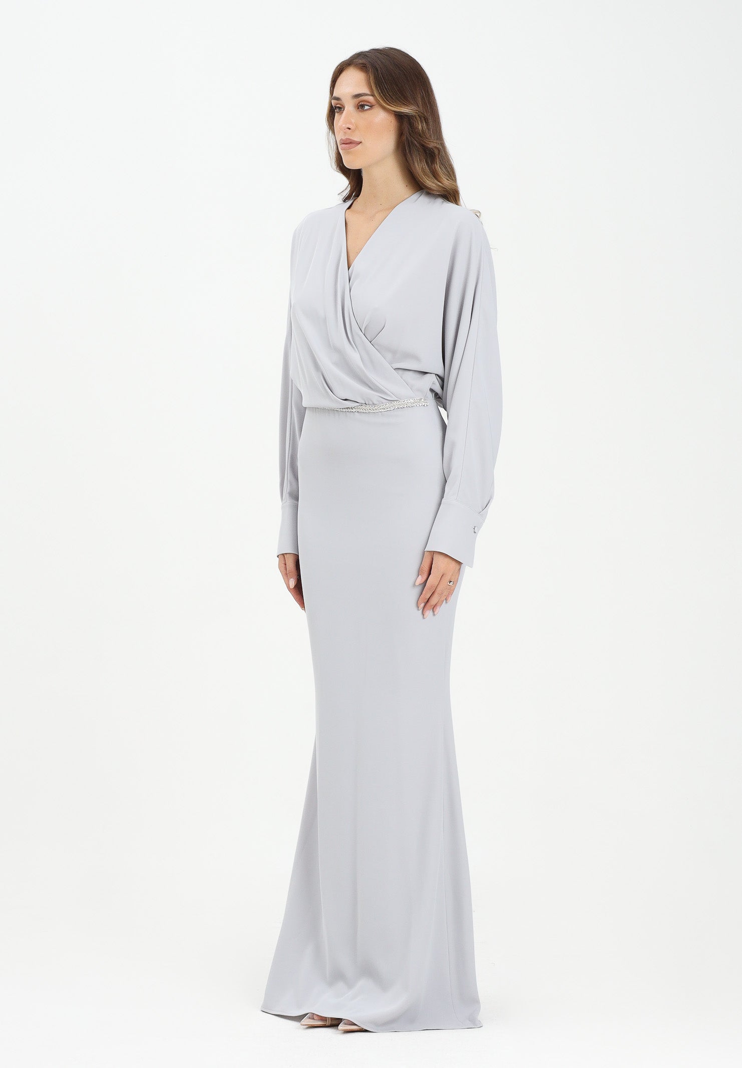 ALMA SANCHEZ Abito lungo Acme in elegante tessuto grigio perla da donna AS2526020TF 902 ALMA SANCHEZ 