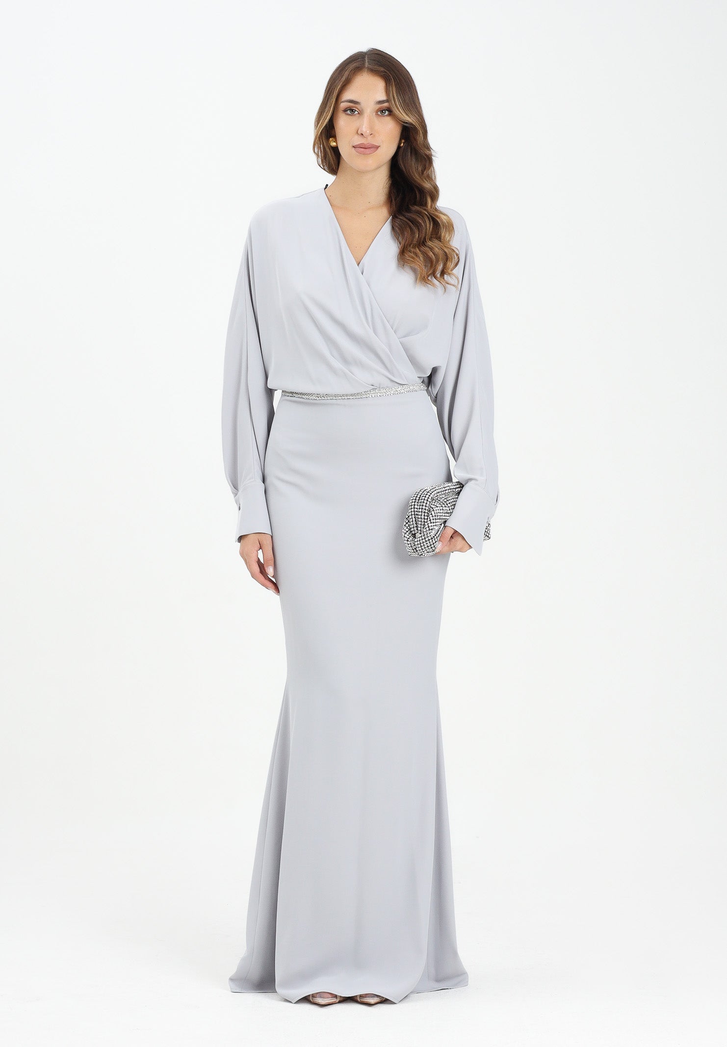 ALMA SANCHEZ Abito lungo Acme in elegante tessuto grigio perla da donna AS2526020TF 902 ALMA SANCHEZ 