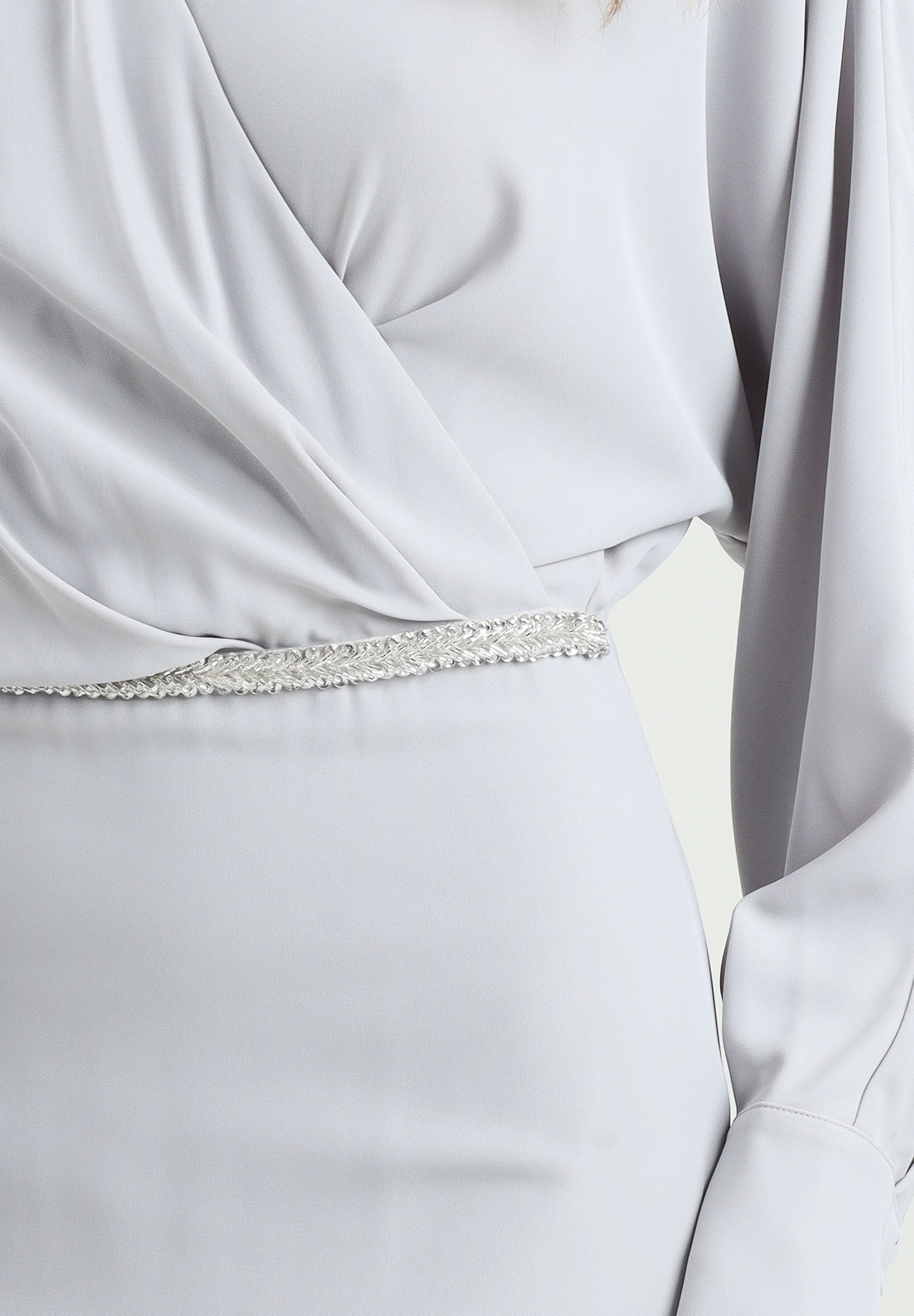 ALMA SANCHEZ Abito lungo Acme in elegante tessuto grigio perla da donna AS2526020TF 902 ALMA SANCHEZ 