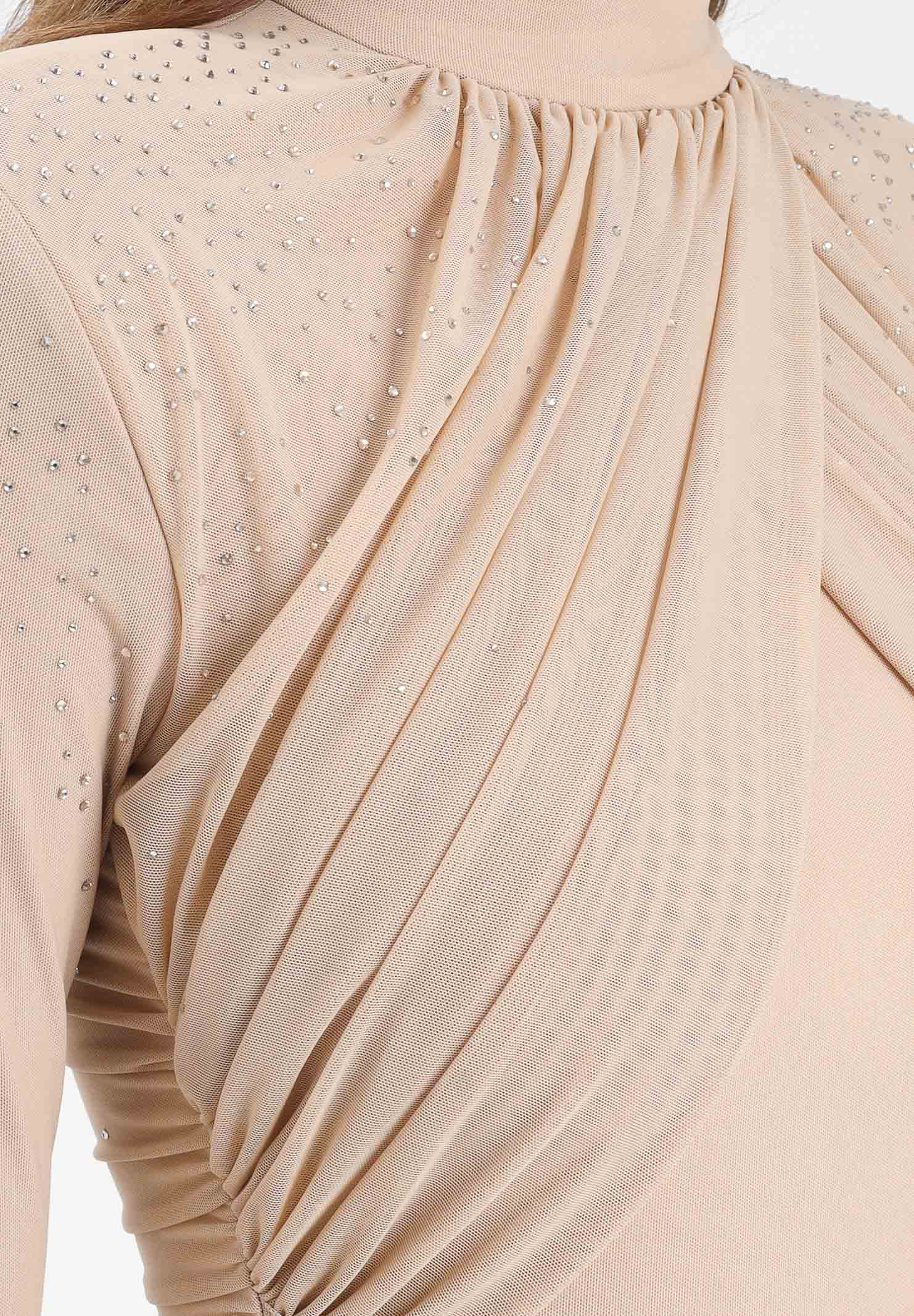 ALMA SANCHEZ Abito midi Acaico nude da donna con applicazioni di micro strass AS2526100RT 063 ALMA SANCHEZ 