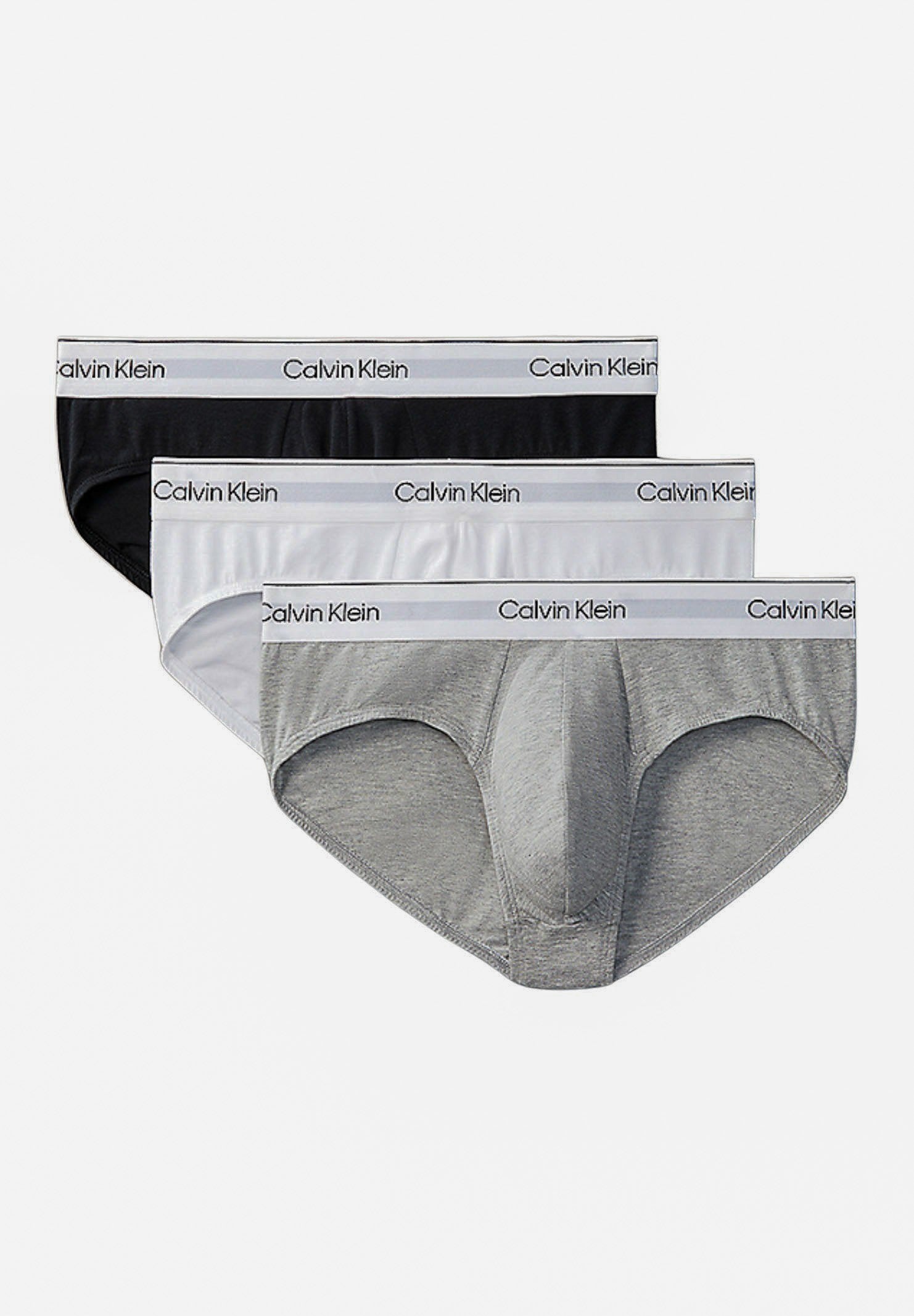 CALVIN KLEIN Set composto da tre slip bianco, nero e grigio da uomo con vita elastica logata 000NB3962A MP1 CALVIN KLEIN 