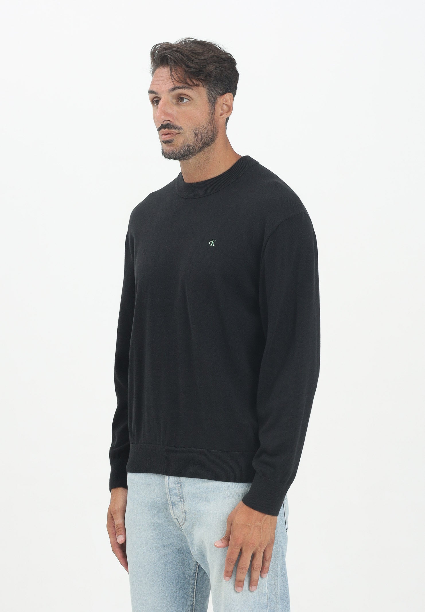 CALVIN KLEIN JEANS Maglioncino girocollo nero da uomo con ricamo CK LV04RC309GUB1 . CALVIN KLEIN JEANS 