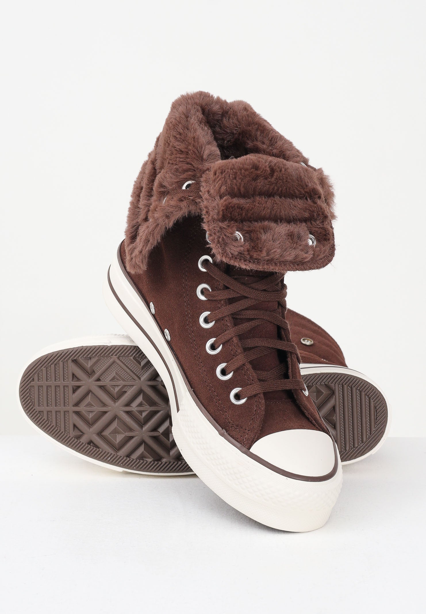 CONVERSE Sneakers Chuck Taylor All Star Fold-Over Lift Platform XHi Faux Fur marroni da donna A15230C . CONVERSE 