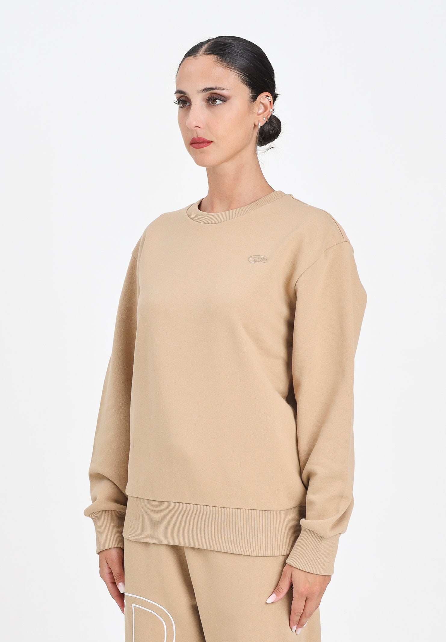 DIESEL Felpa girocollo beige per donna, ragazzi e bambini con maxi ricamo Oval D J022740GYCJ K726 DIESEL 