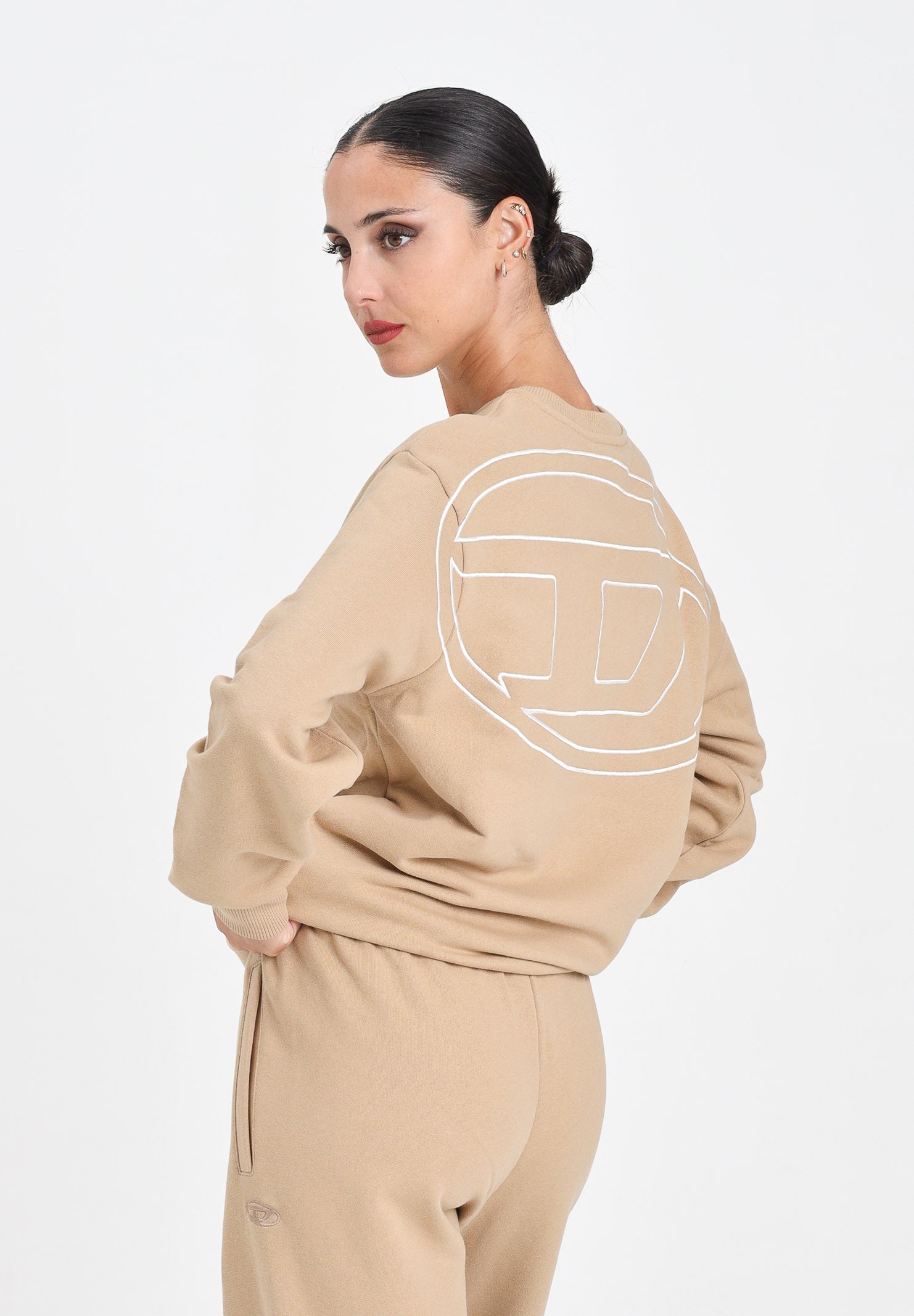 DIESEL Felpa girocollo beige per donna, ragazzi e bambini con maxi ricamo Oval D J022740GYCJ K726 DIESEL 