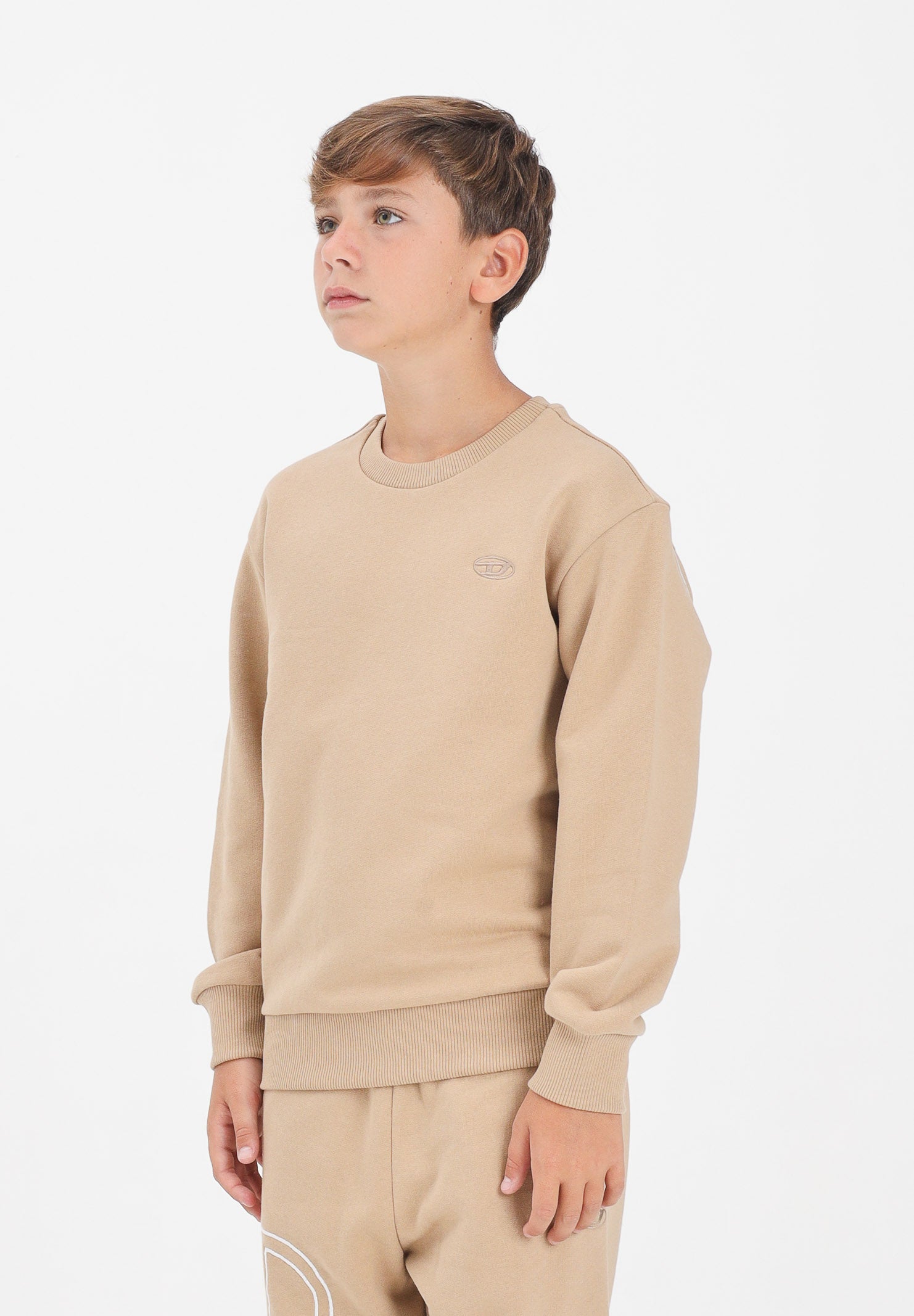 DIESEL Felpa girocollo beige per donna, ragazzi e bambini con maxi ricamo Oval D J022740GYCJ K726 DIESEL 