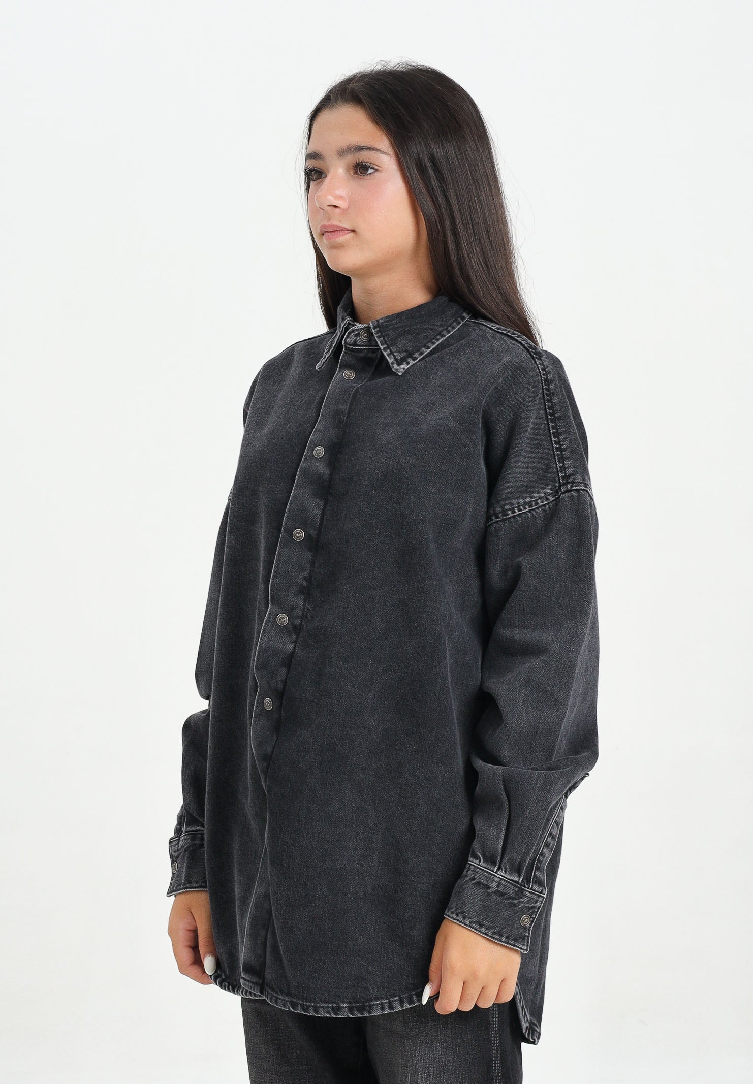 DIESEL Camicia a manica lunga in denim nero per donna, ragazzi e bambini con maxi logo Oval D J02307KXBPT K02 DIESEL 