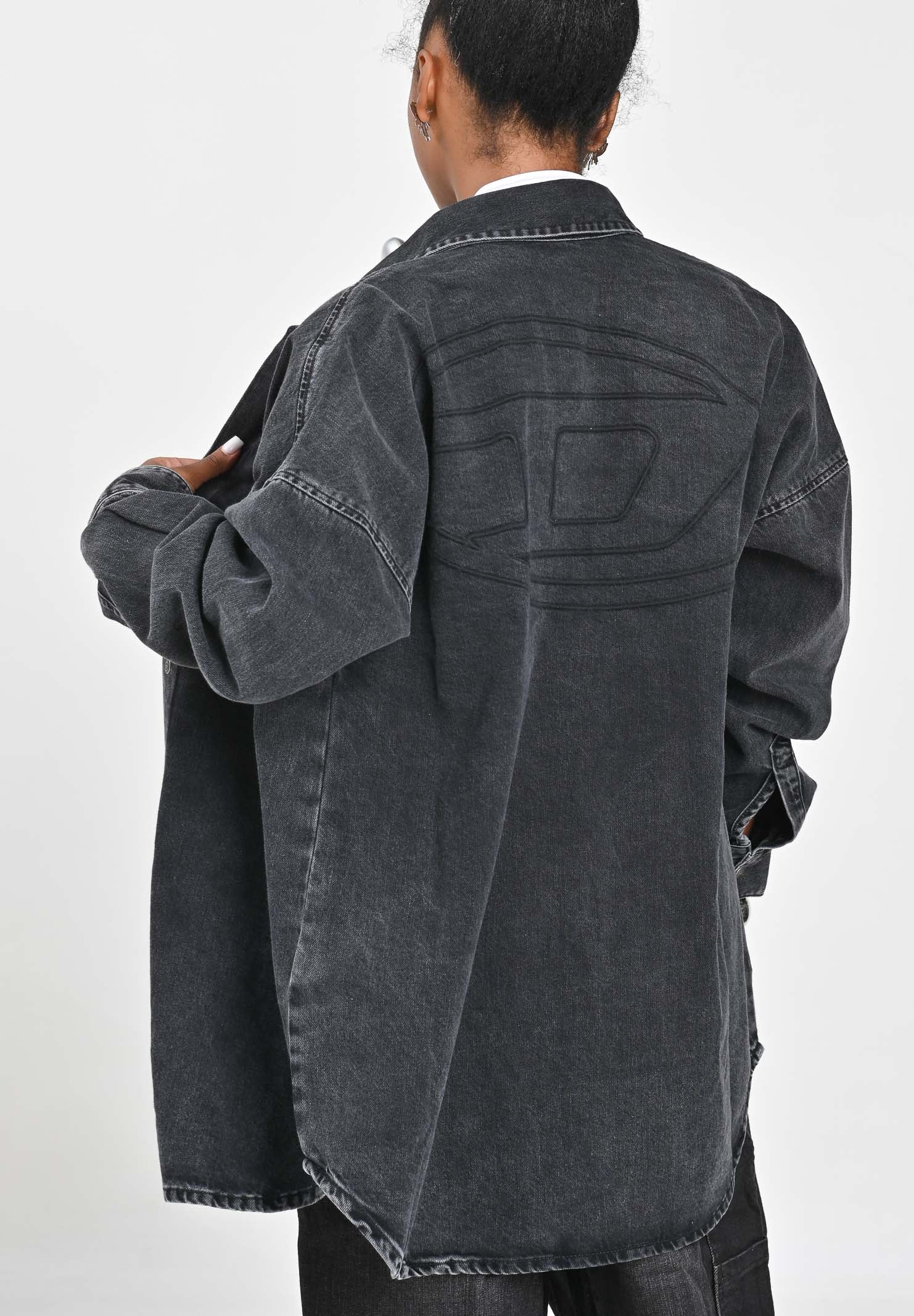 DIESEL Camicia a manica lunga in denim nero per donna, ragazzi e bambini con maxi logo Oval D J02307KXBPT K02 DIESEL 