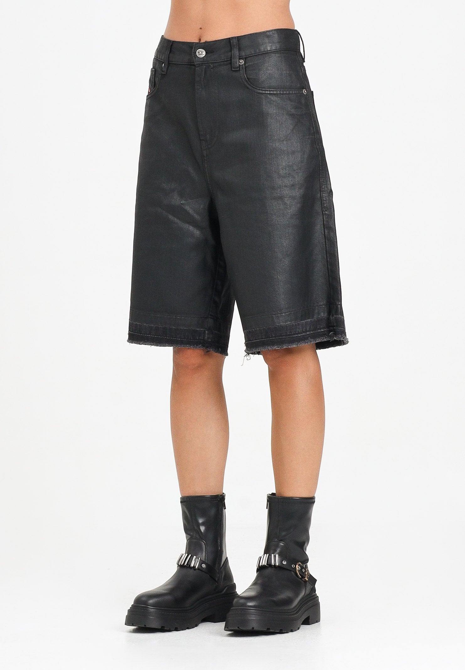 DIESEL Bermuda in denim nero per donna e ragazze con orli a taglio vivo J02351KXBPX K02 DIESEL 
