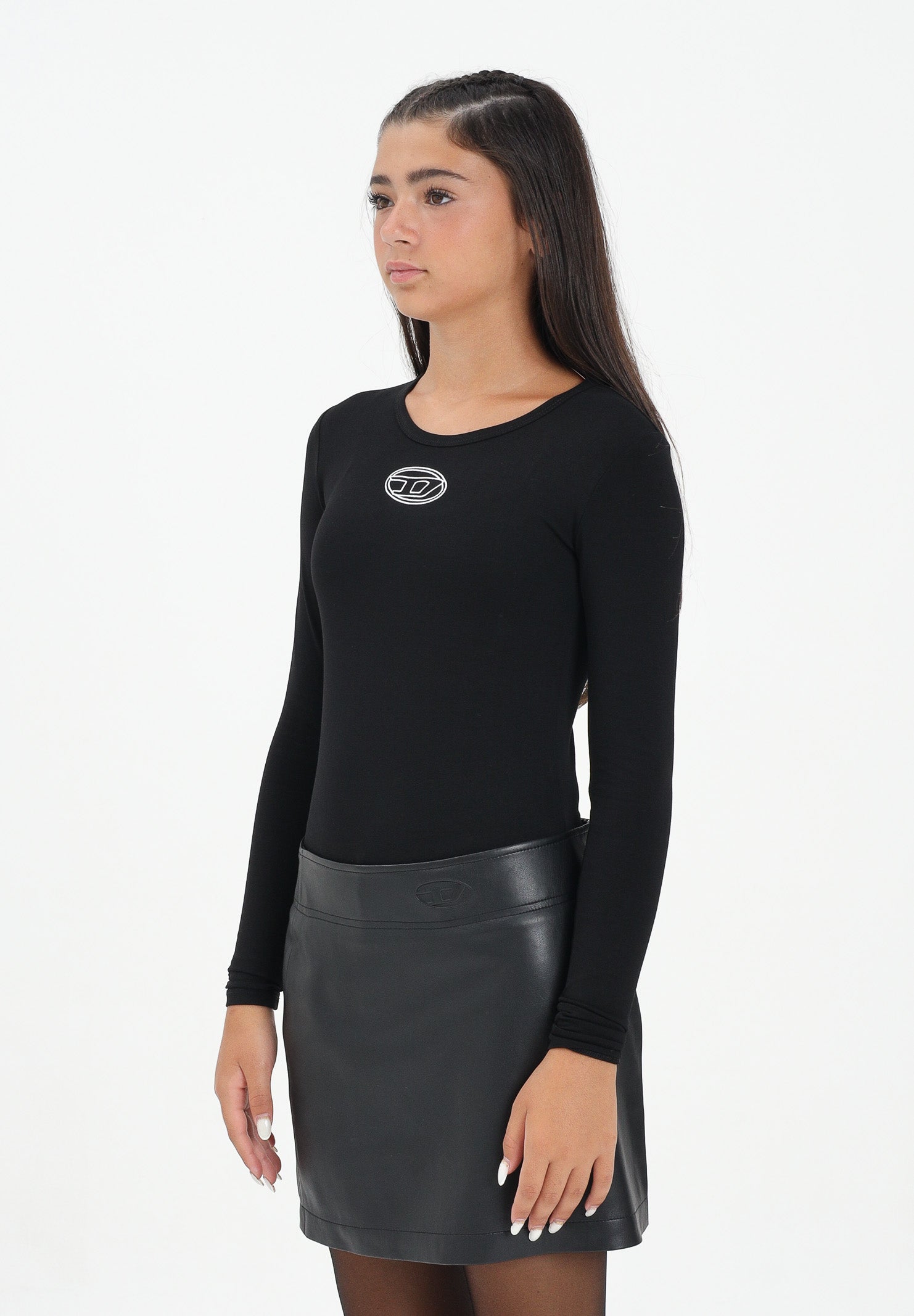 DIESEL Body a manica lunga nero per donna e ragazze con logo Oval D J024330AFAA K900 DIESEL 